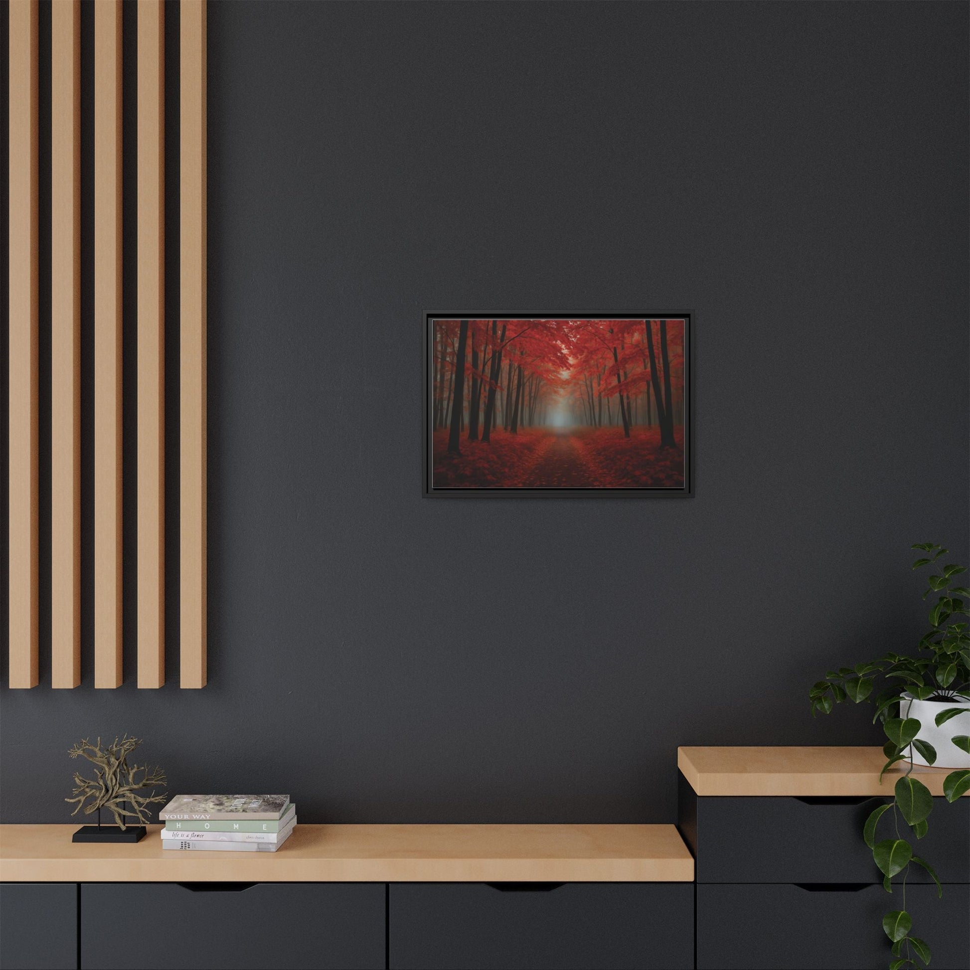 Canvas Autumn Woods Path Matte Canvas, Pinewood Framed - Vibrant Styles