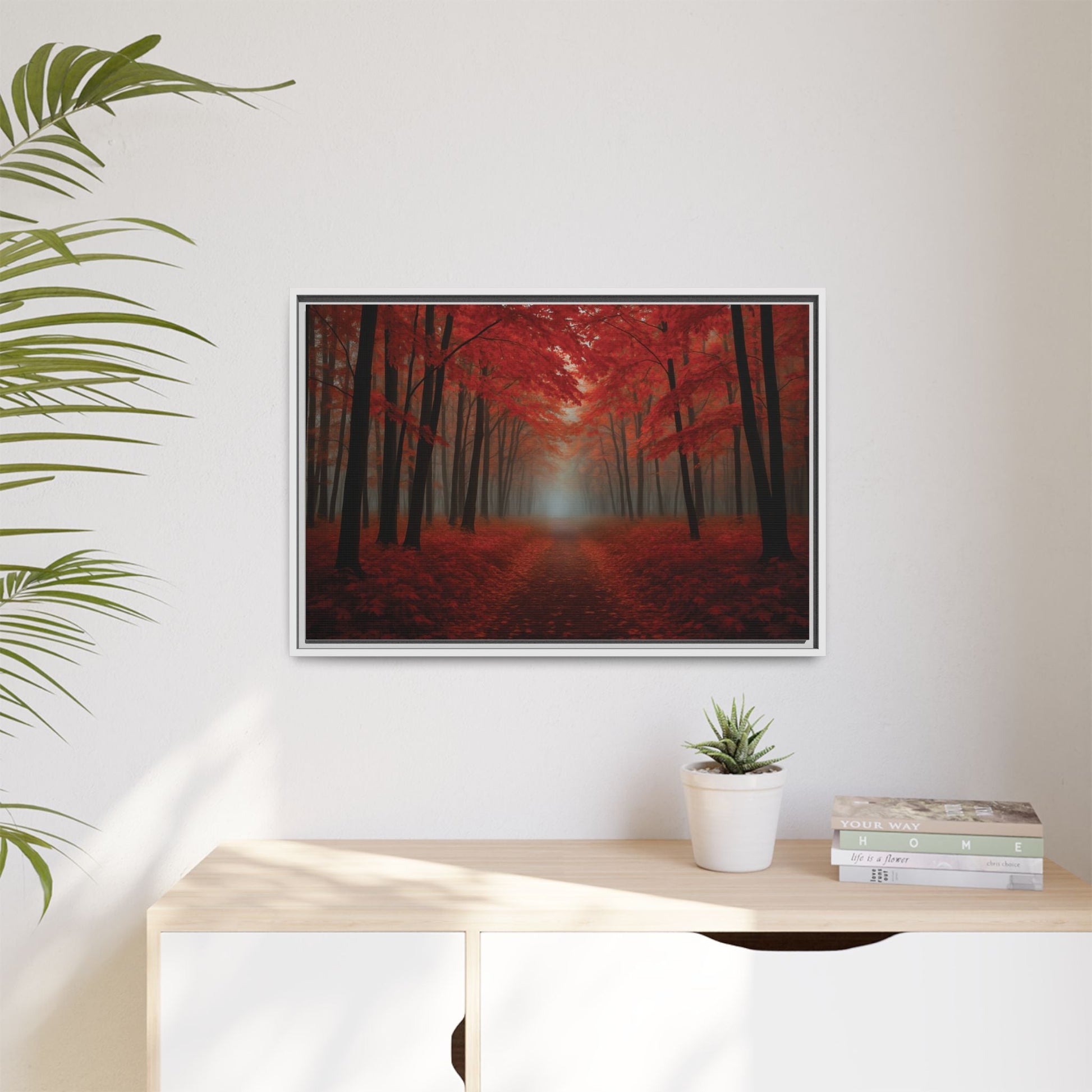 Canvas Autumn Woods Path Matte Canvas, Pinewood Framed - Vibrant Styles