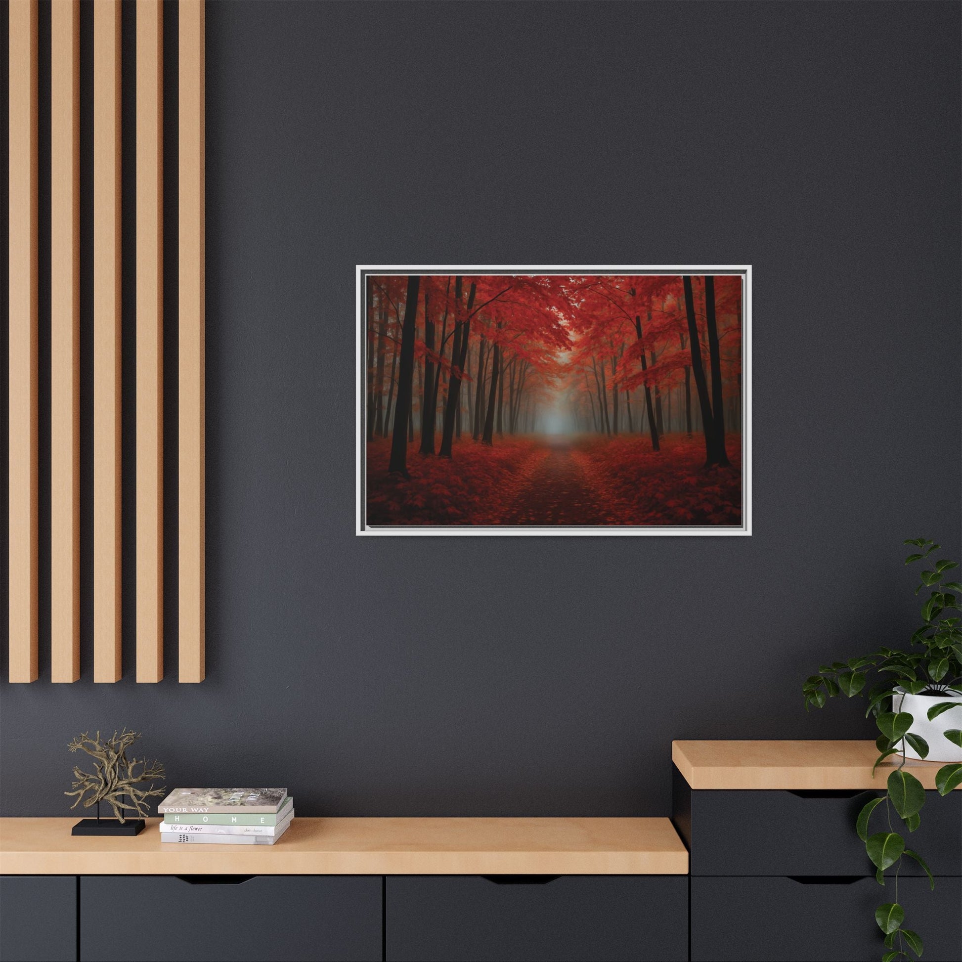 Canvas Autumn Woods Path Matte Canvas, Pinewood Framed - Vibrant Styles