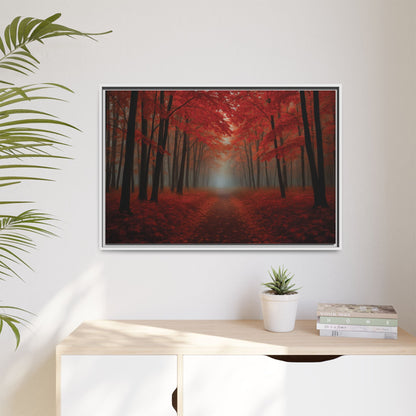 Canvas Autumn Woods Path Matte Canvas, Pinewood Framed - Vibrant Styles