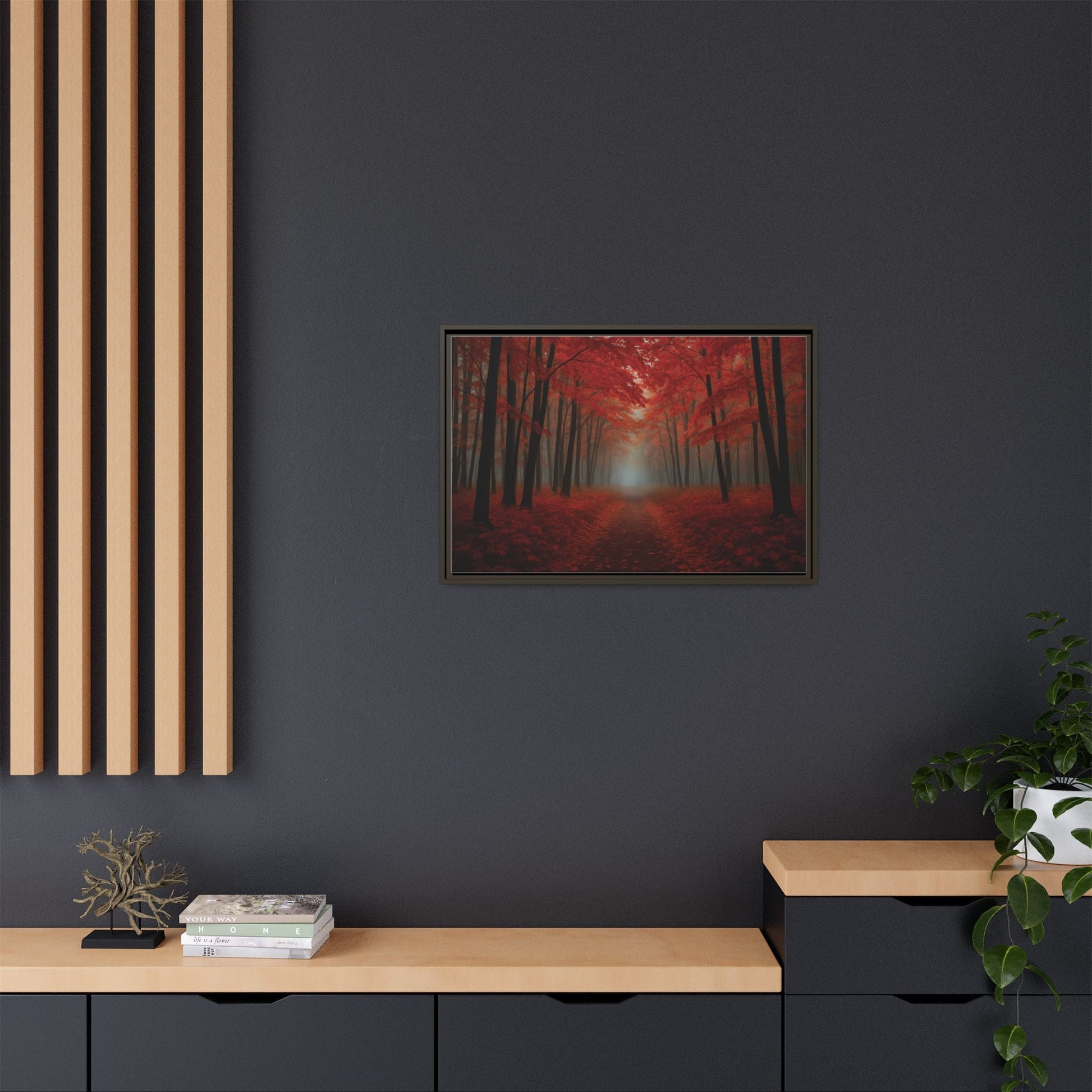 Canvas Autumn Woods Path Matte Canvas, Pinewood Framed - Vibrant Styles