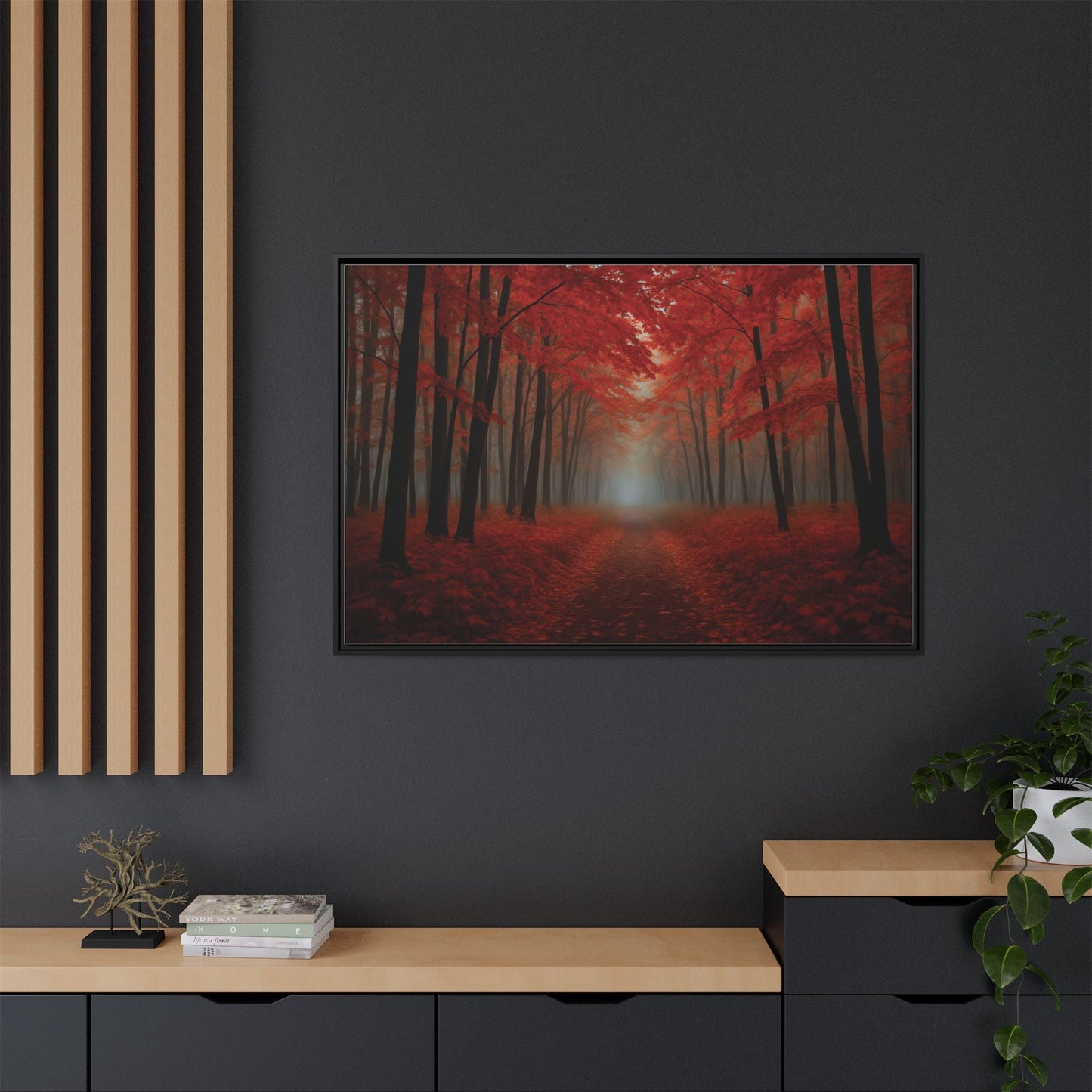 Canvas Autumn Woods Path Matte Canvas, Pinewood Framed - Vibrant Styles