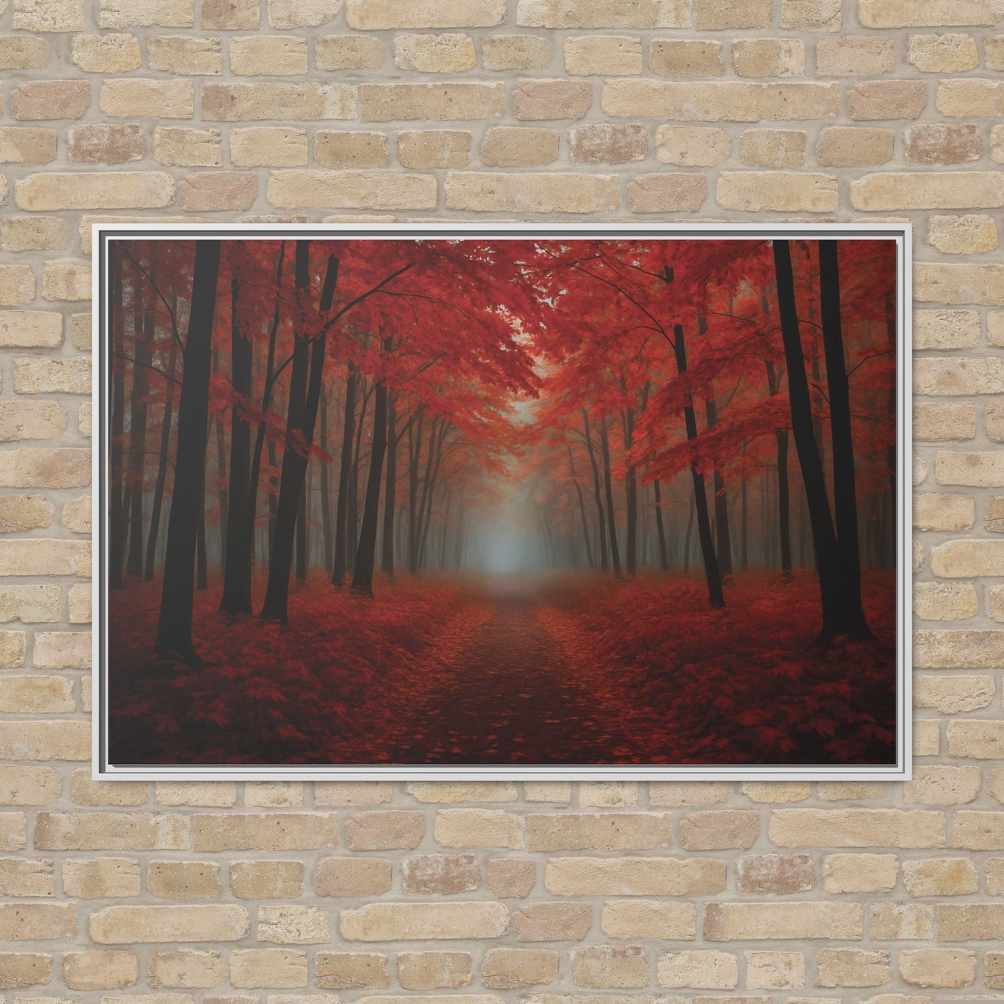Canvas Autumn Woods Path Matte Canvas, Pinewood Framed - Vibrant Styles