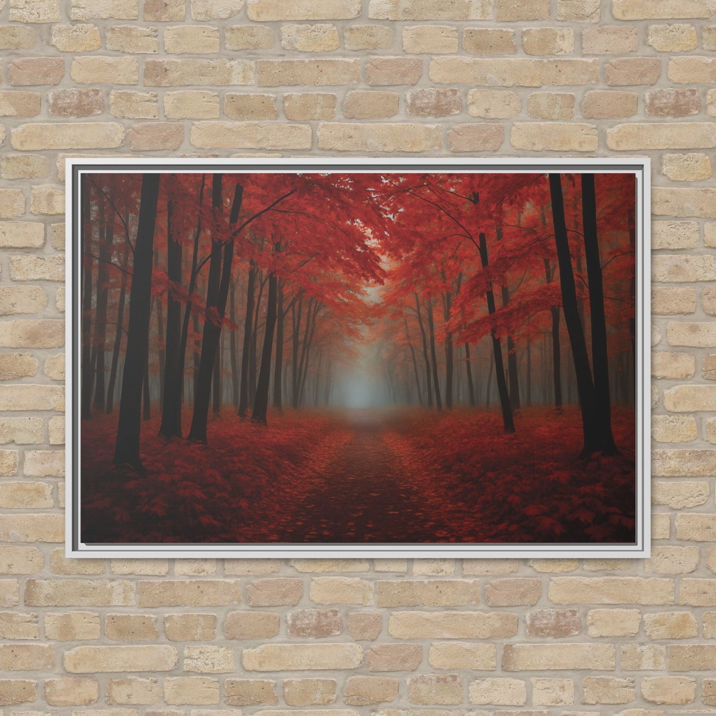 Canvas Autumn Woods Path Matte Canvas, Pinewood Framed - Vibrant Styles