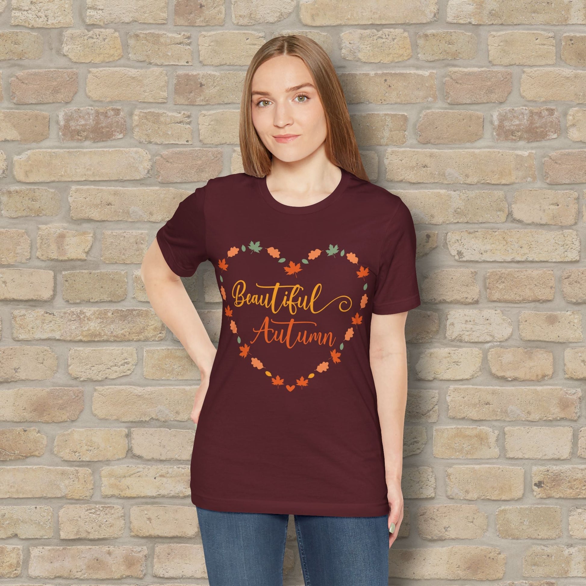 Graphic & Text Beautiful Autumn Heart Tee - Vibrant Styles