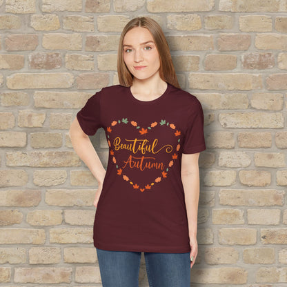 Graphic & Text Beautiful Autumn Heart Tee - Vibrant Styles