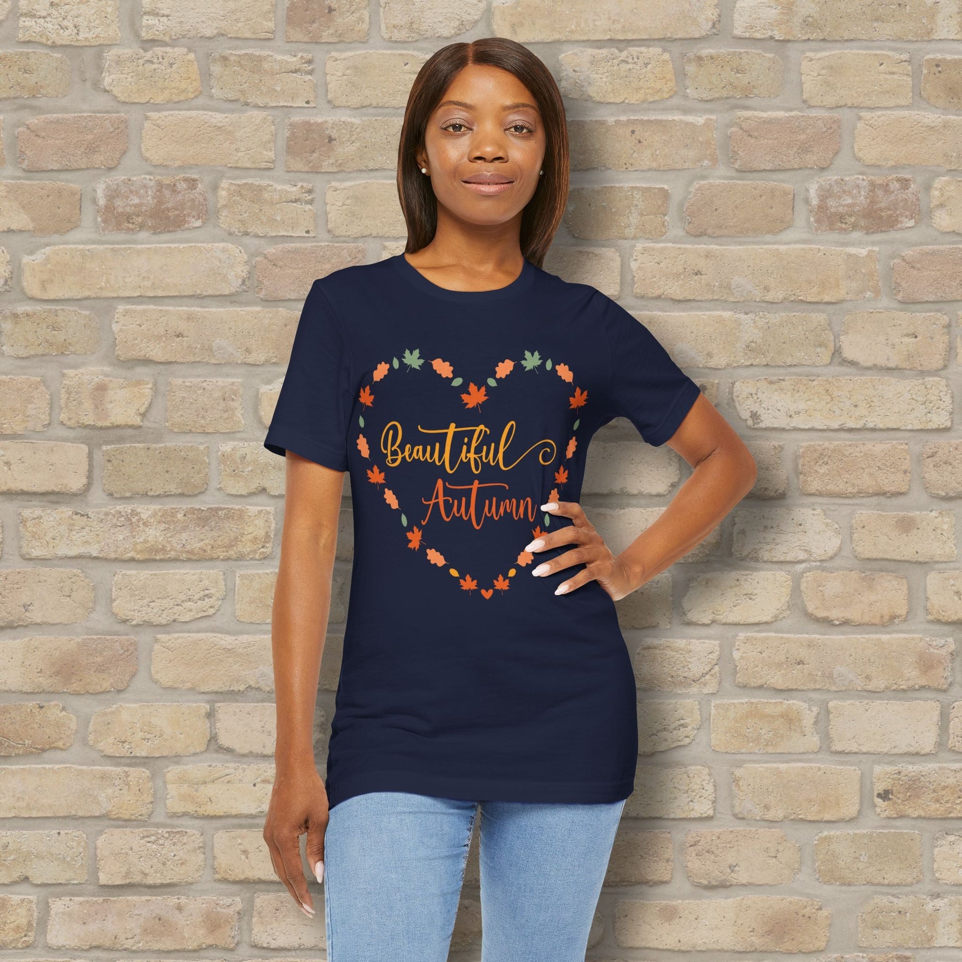 Graphic & Text Beautiful Autumn Heart Tee - Vibrant Styles