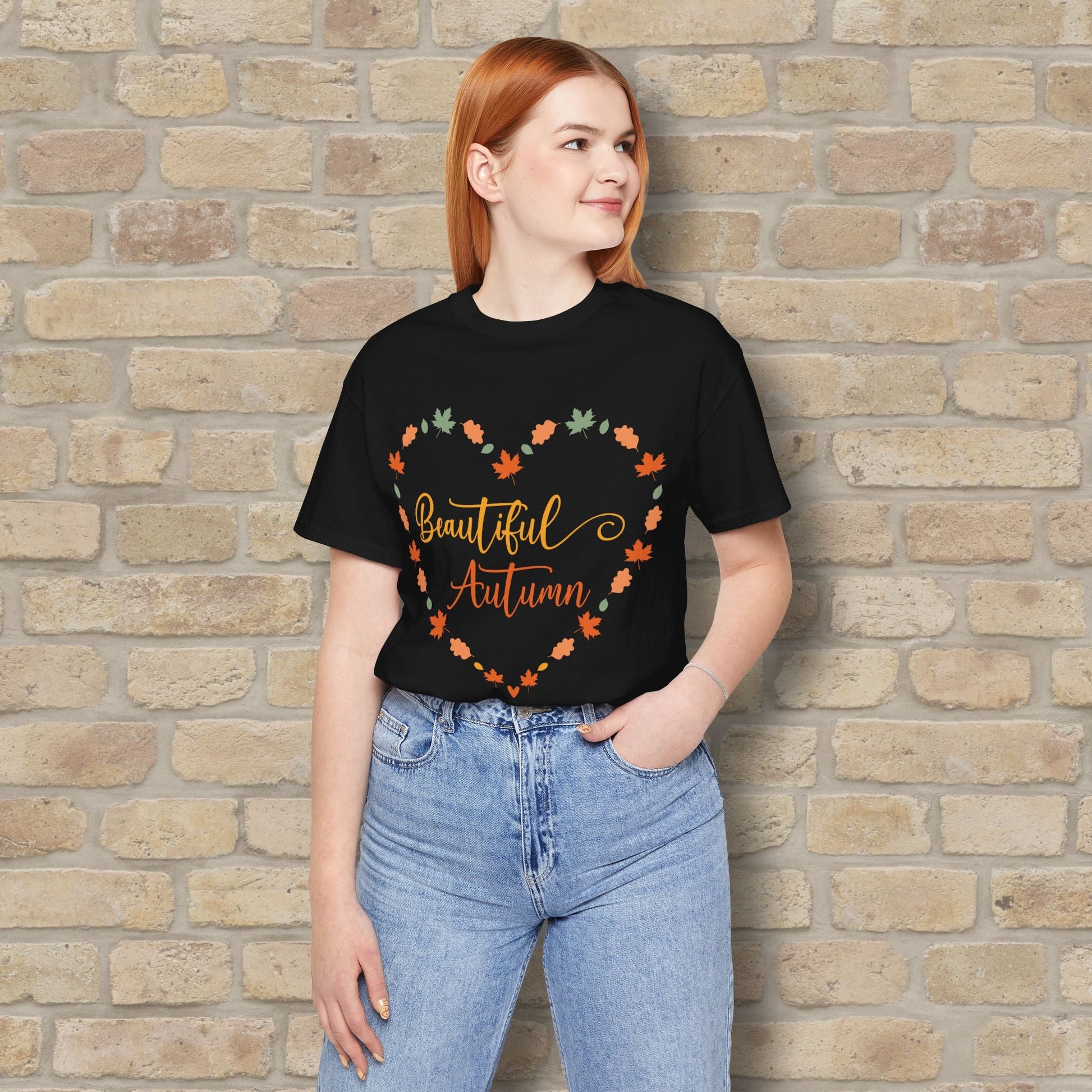 Graphic & Text Beautiful Autumn Heart Tee - Vibrant Styles