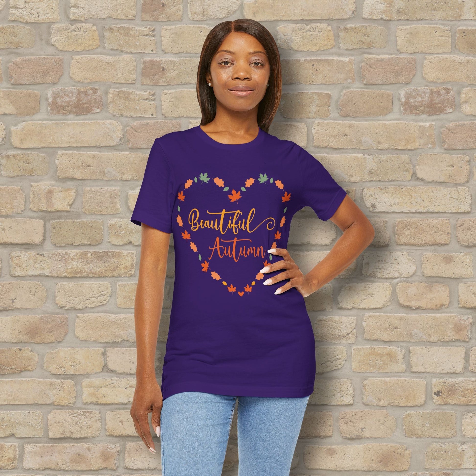 Graphic & Text Beautiful Autumn Heart Tee - Vibrant Styles