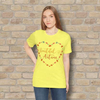 Graphic & Text Beautiful Autumn Heart Tee - Vibrant Styles