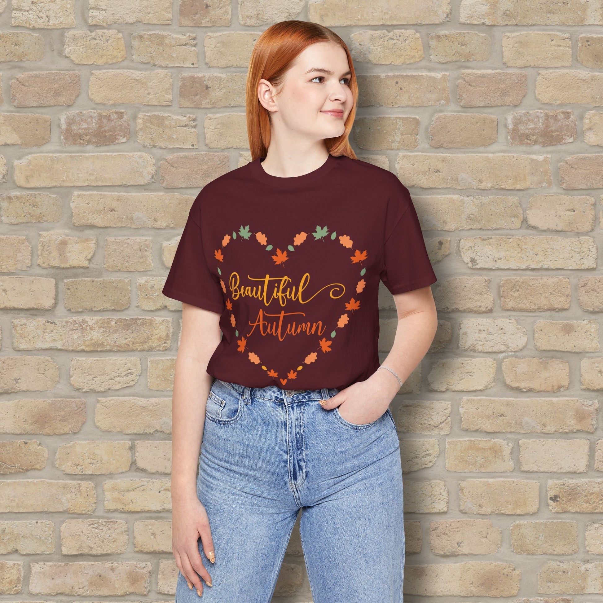 Graphic & Text Beautiful Autumn Heart Tee - Vibrant Styles