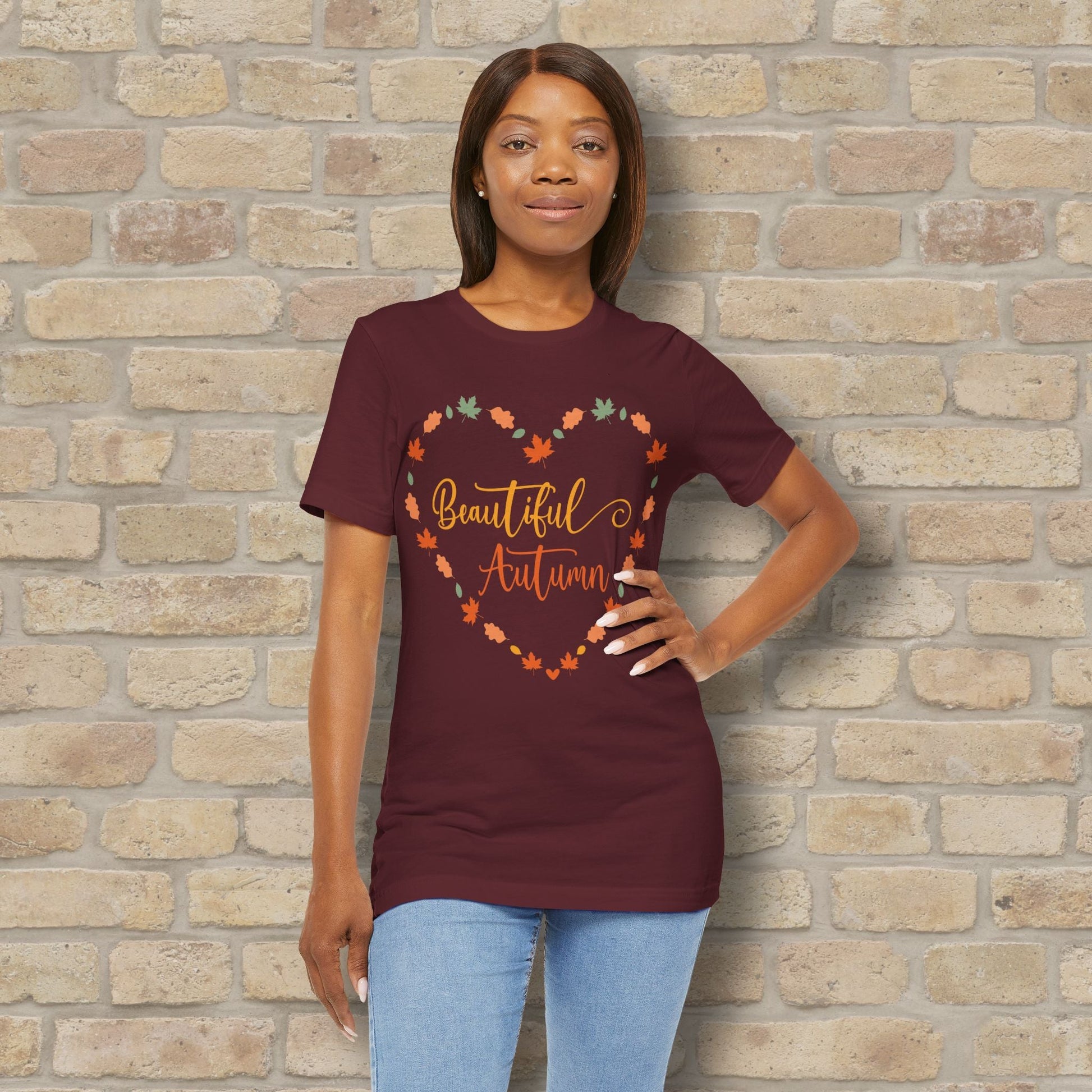 Graphic & Text Beautiful Autumn Heart Tee - Vibrant Styles
