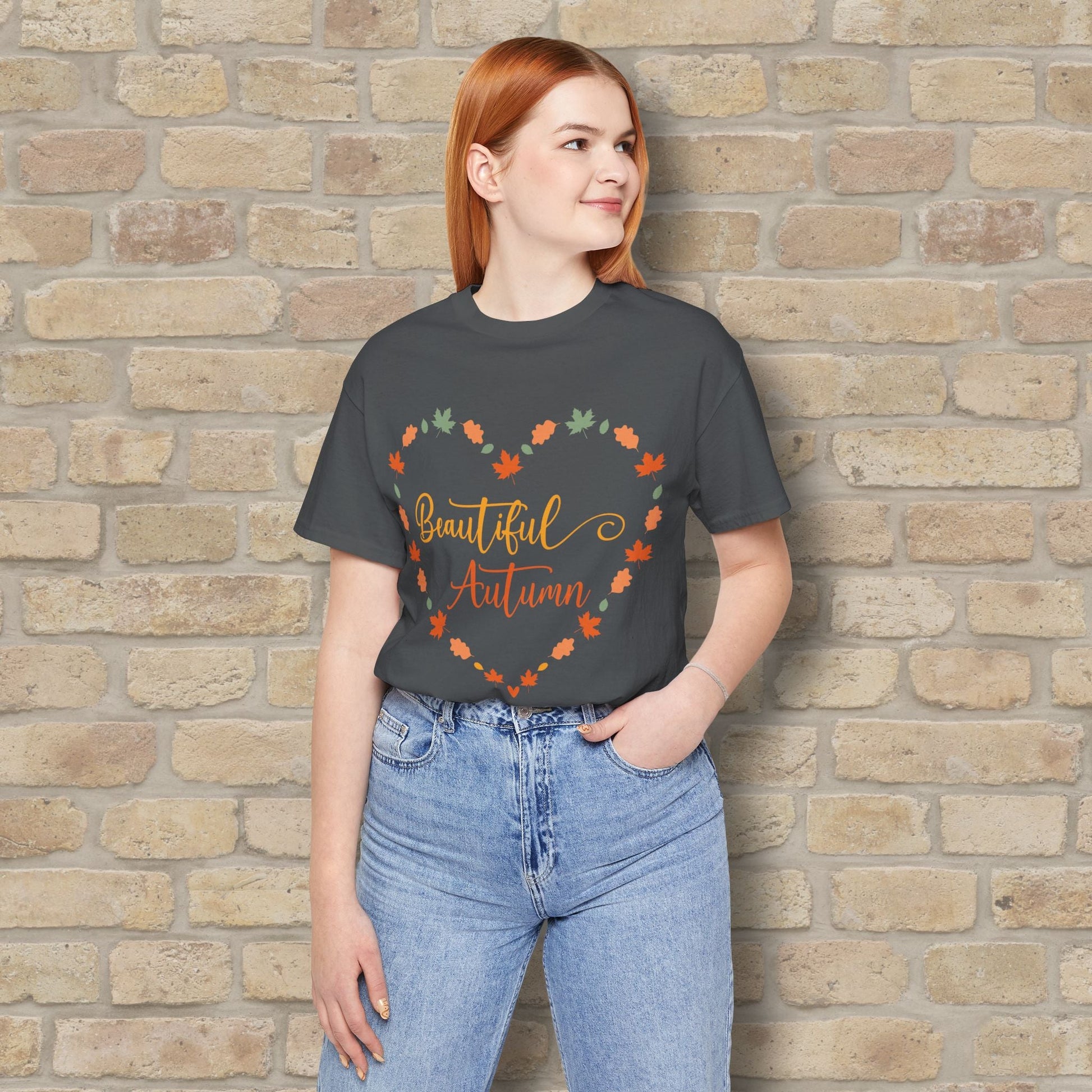 Graphic & Text Beautiful Autumn Heart Tee - Vibrant Styles