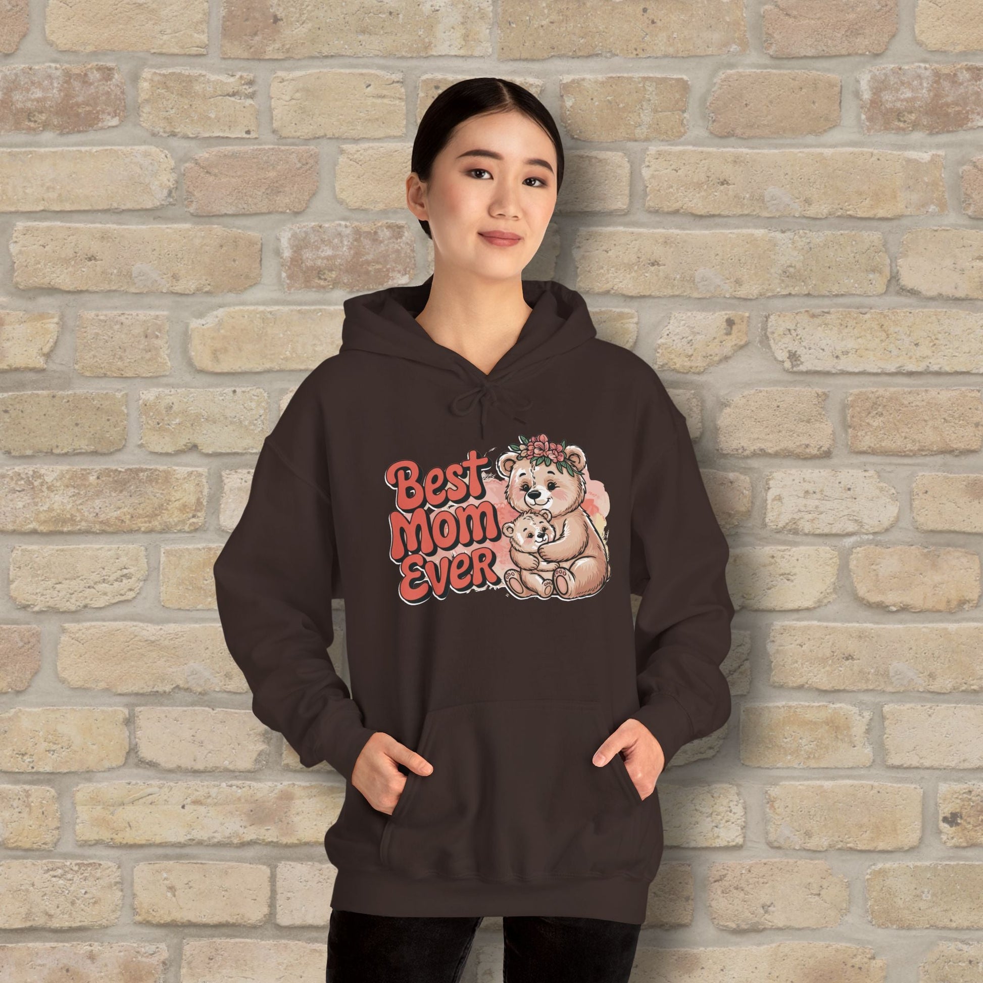 Graphic & Text Best Mom Ever Bears Pullover Hoodie - Vibrant Styles