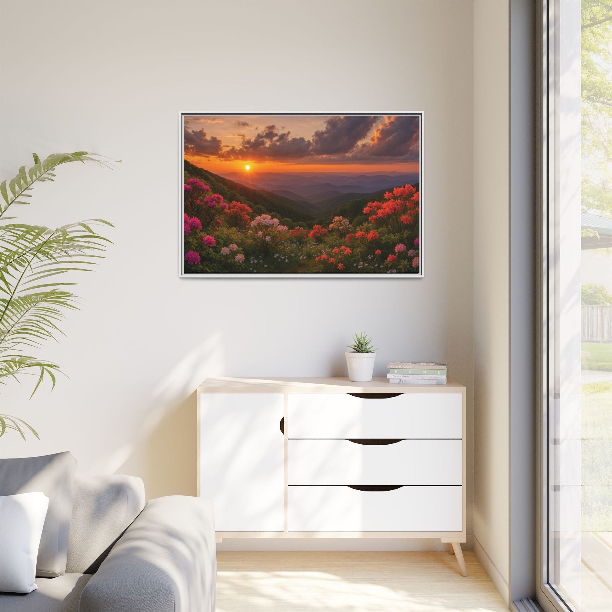 Canvas Blue Ridge Bloom at Sunset Matte Canvas, Pinewood Framed - Vibrant Styles