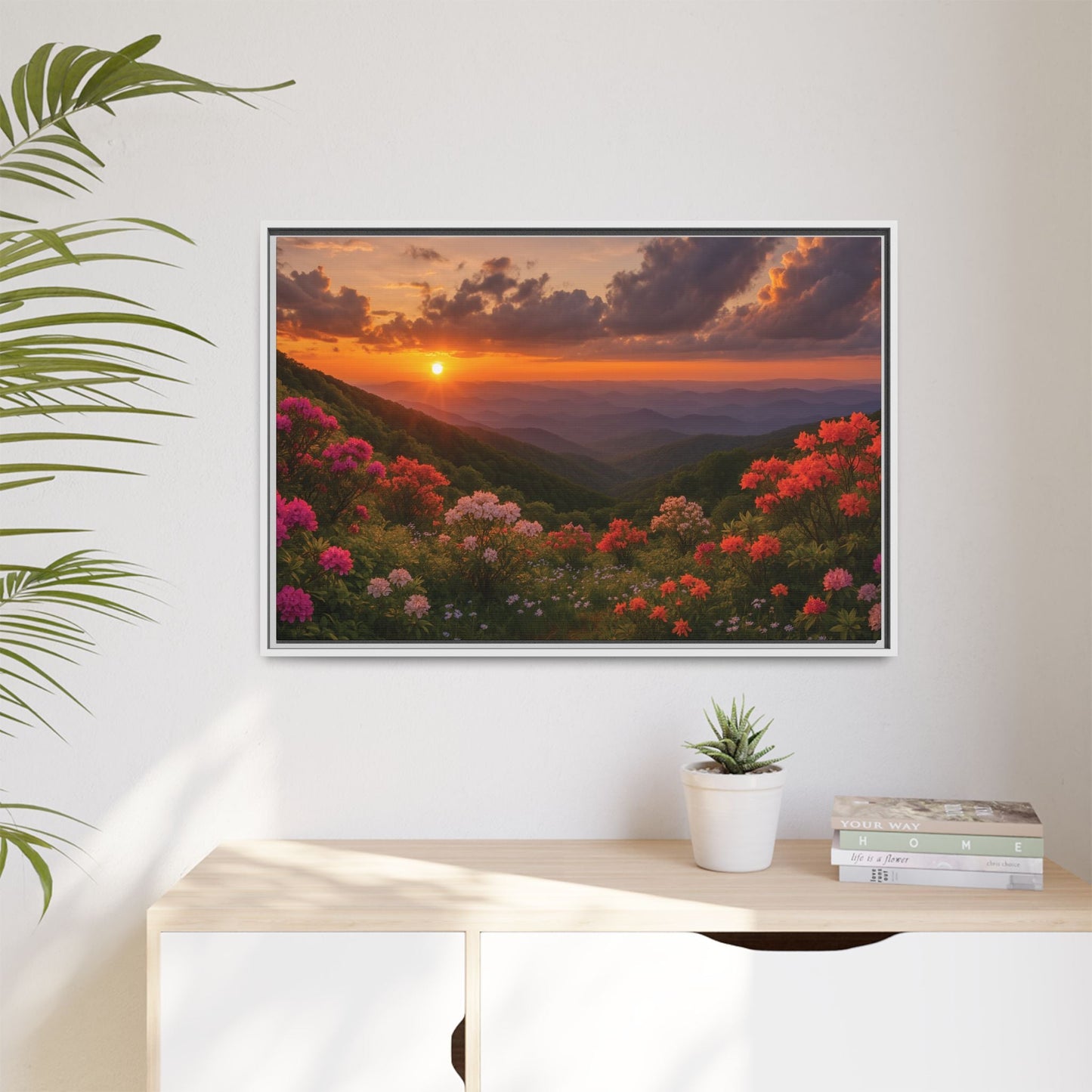 Canvas Blue Ridge Bloom at Sunset Matte Canvas, Pinewood Framed - Vibrant Styles