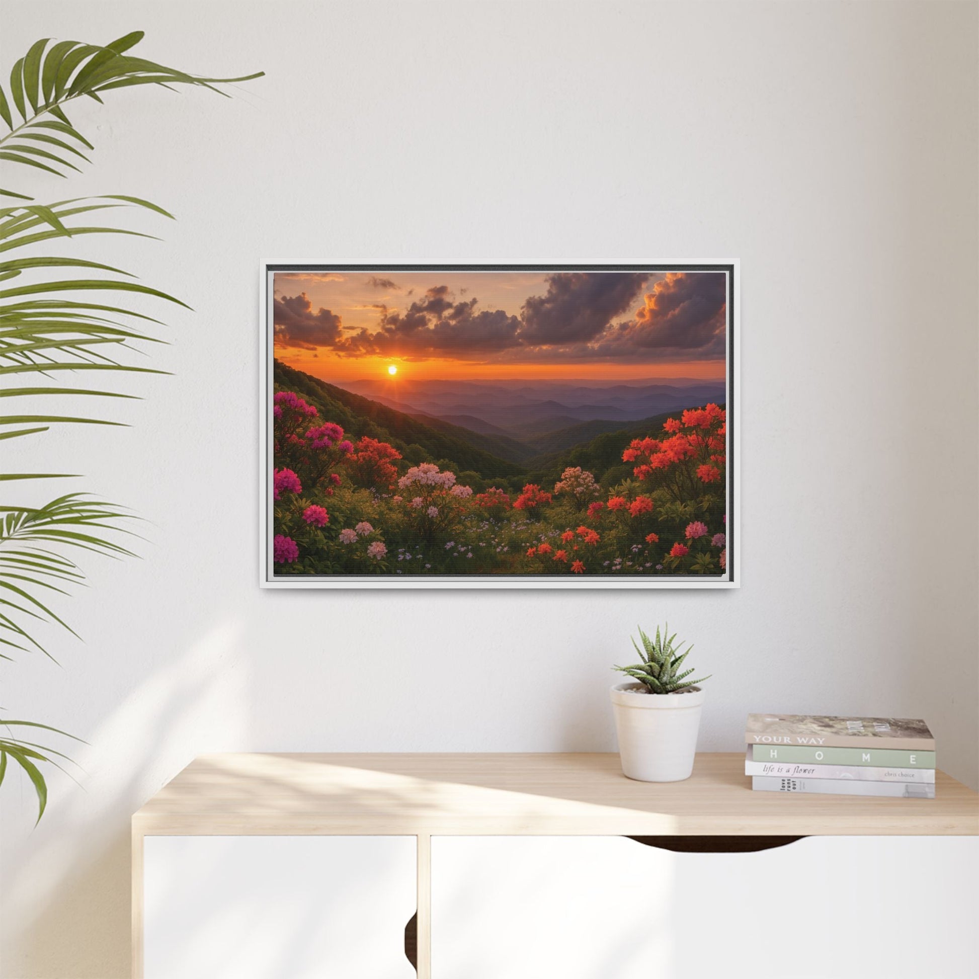 Canvas Blue Ridge Bloom at Sunset Matte Canvas, Pinewood Framed - Vibrant Styles