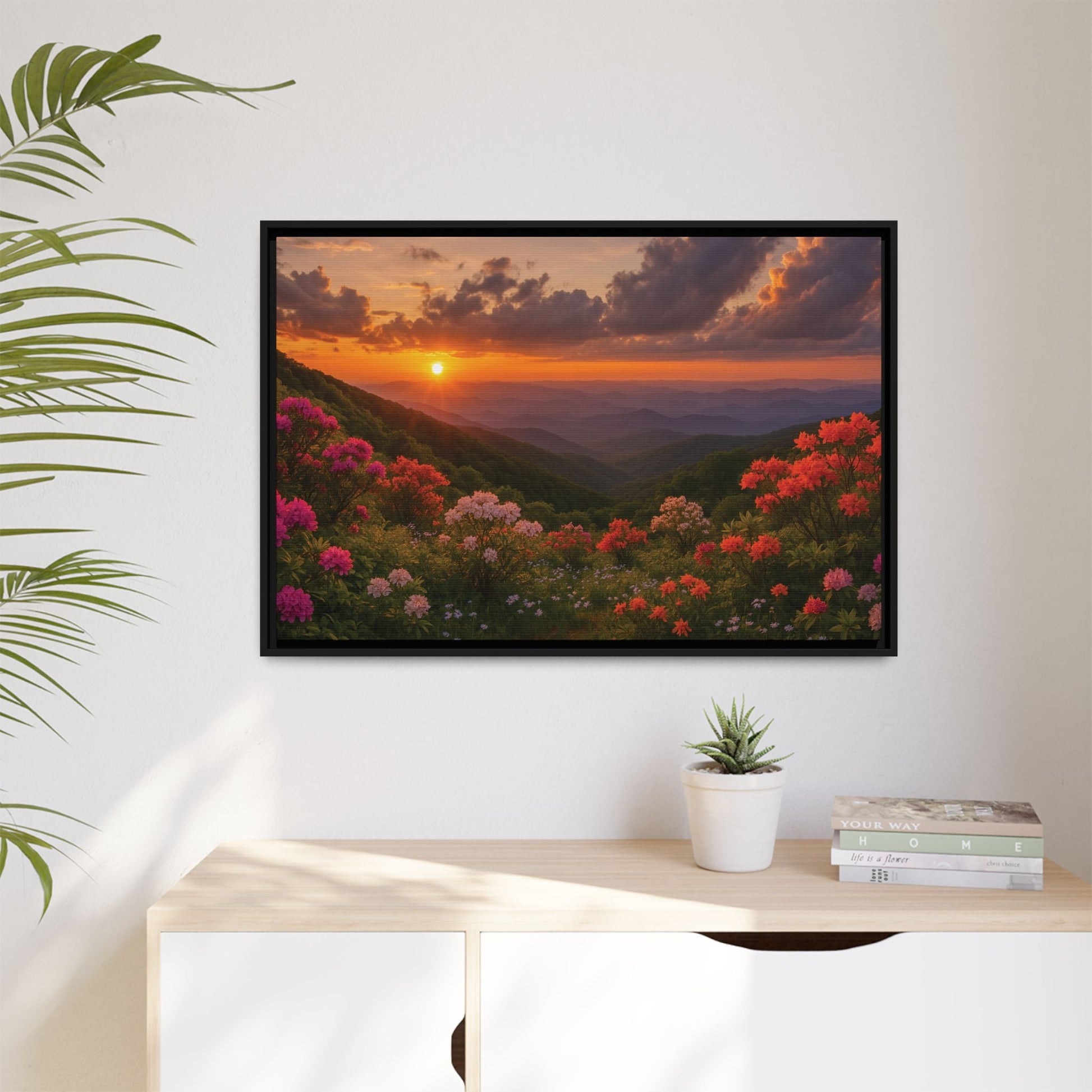 Canvas Blue Ridge Bloom at Sunset Matte Canvas, Pinewood Framed - Vibrant Styles