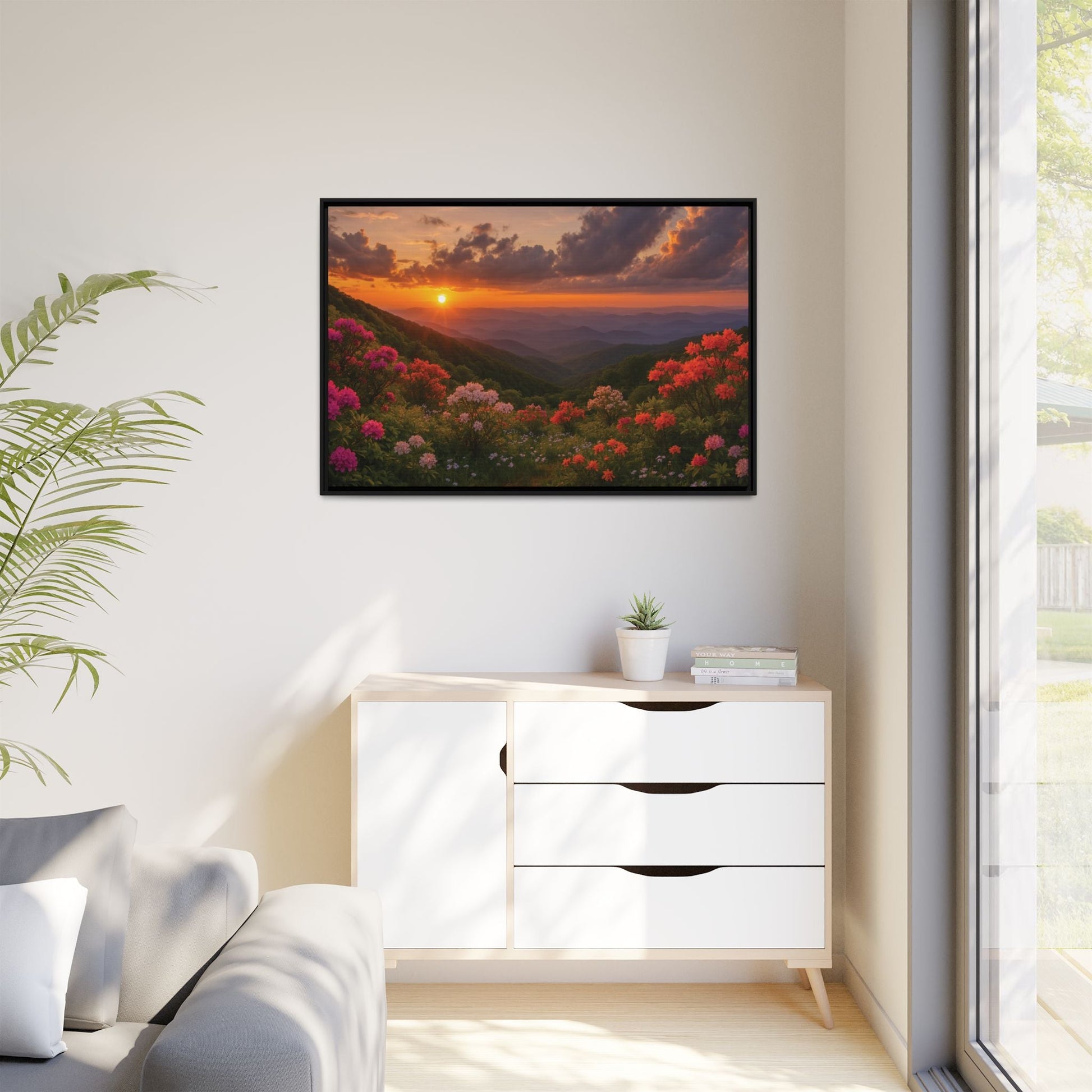 Canvas Blue Ridge Bloom at Sunset Matte Canvas, Pinewood Framed - Vibrant Styles