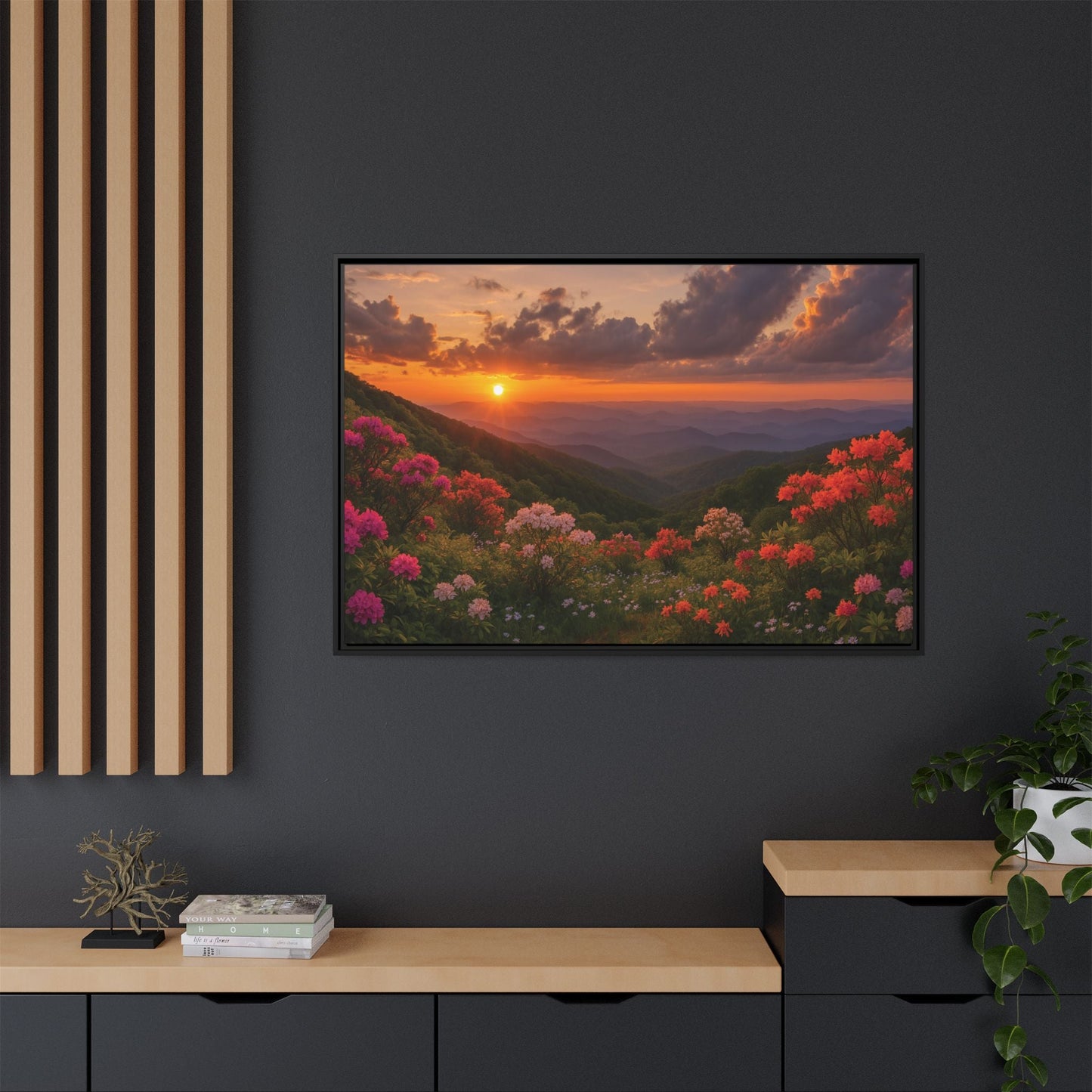 Canvas Blue Ridge Bloom at Sunset Matte Canvas, Pinewood Framed - Vibrant Styles