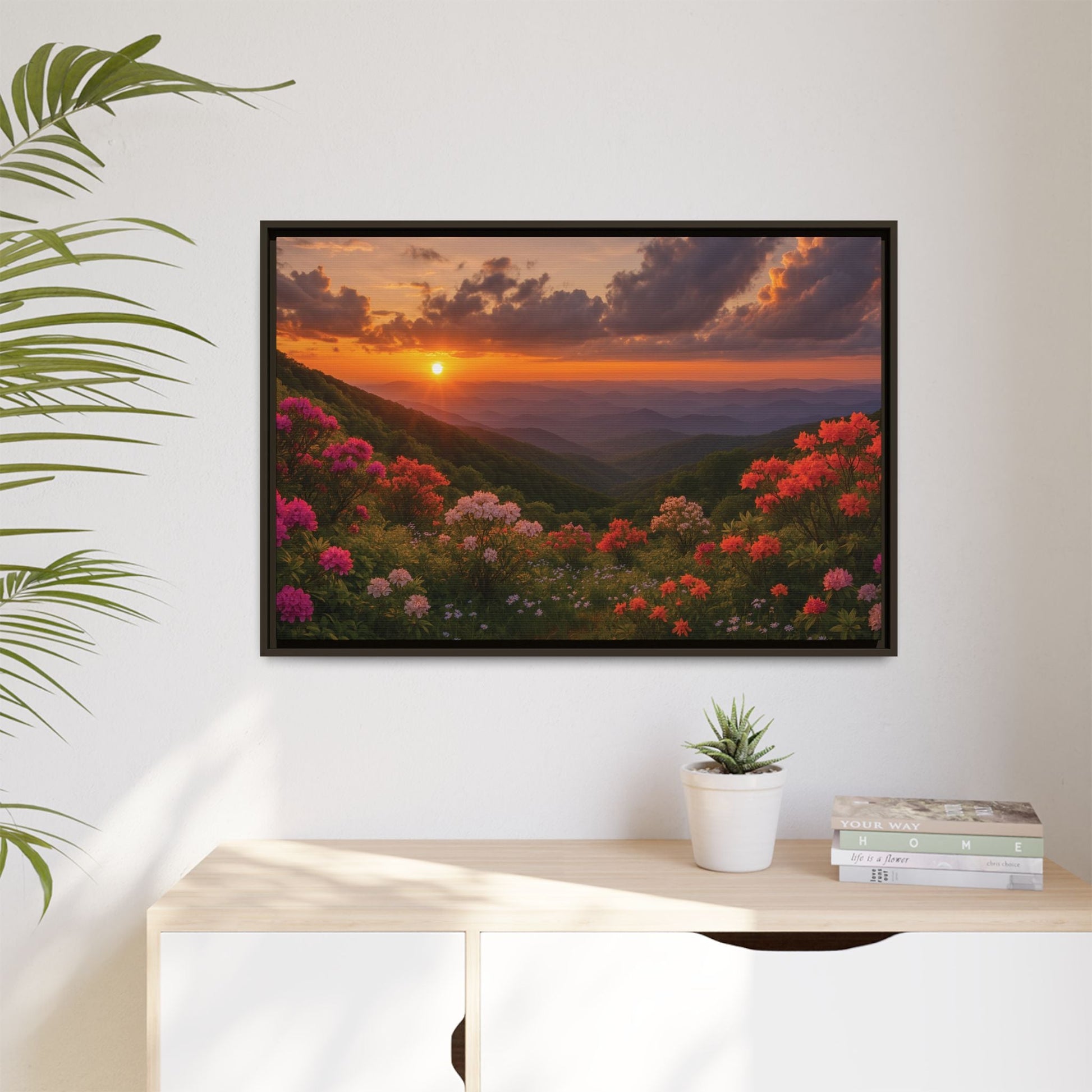 Canvas Blue Ridge Bloom at Sunset Matte Canvas, Pinewood Framed - Vibrant Styles