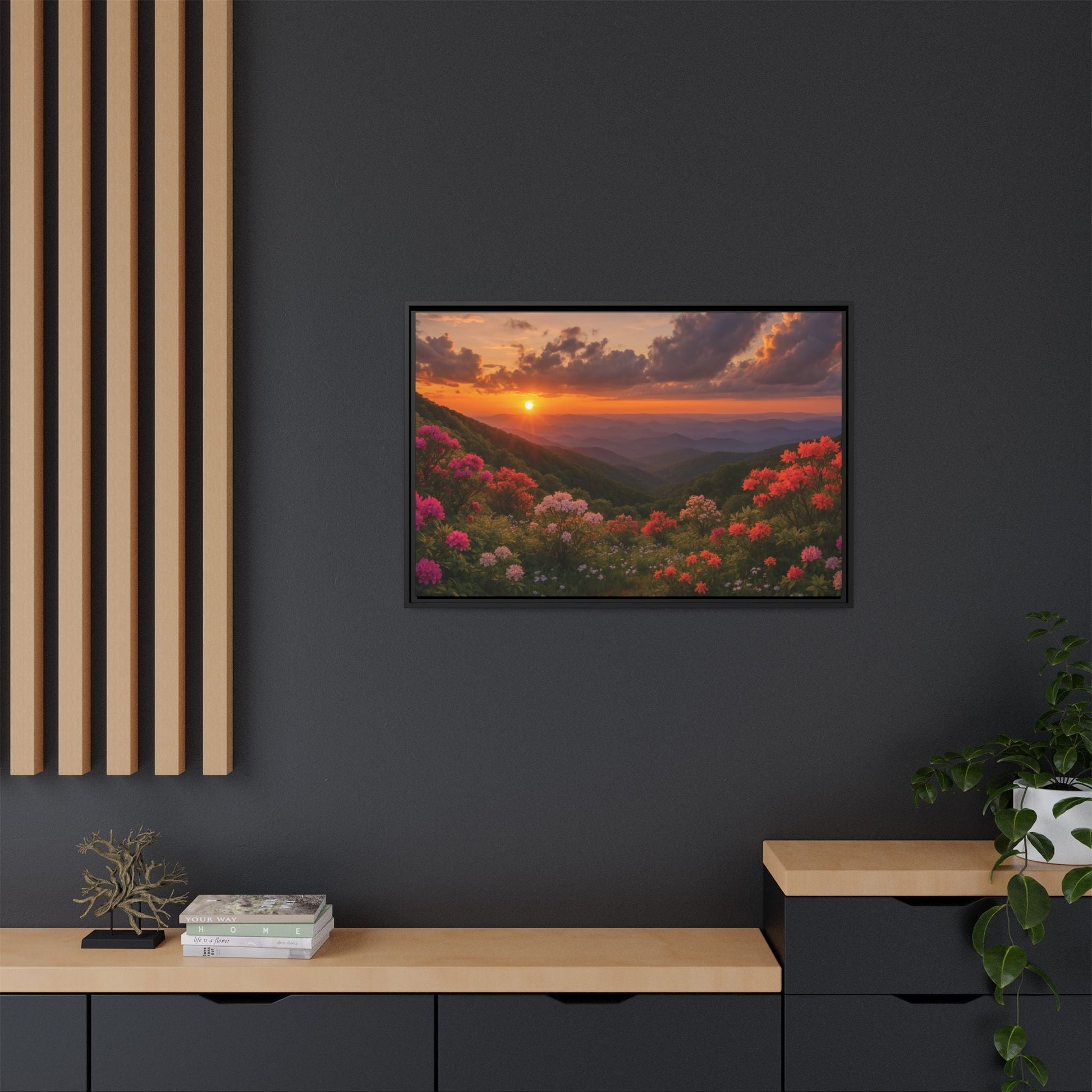 Canvas Blue Ridge Bloom at Sunset Matte Canvas, Pinewood Framed - Vibrant Styles