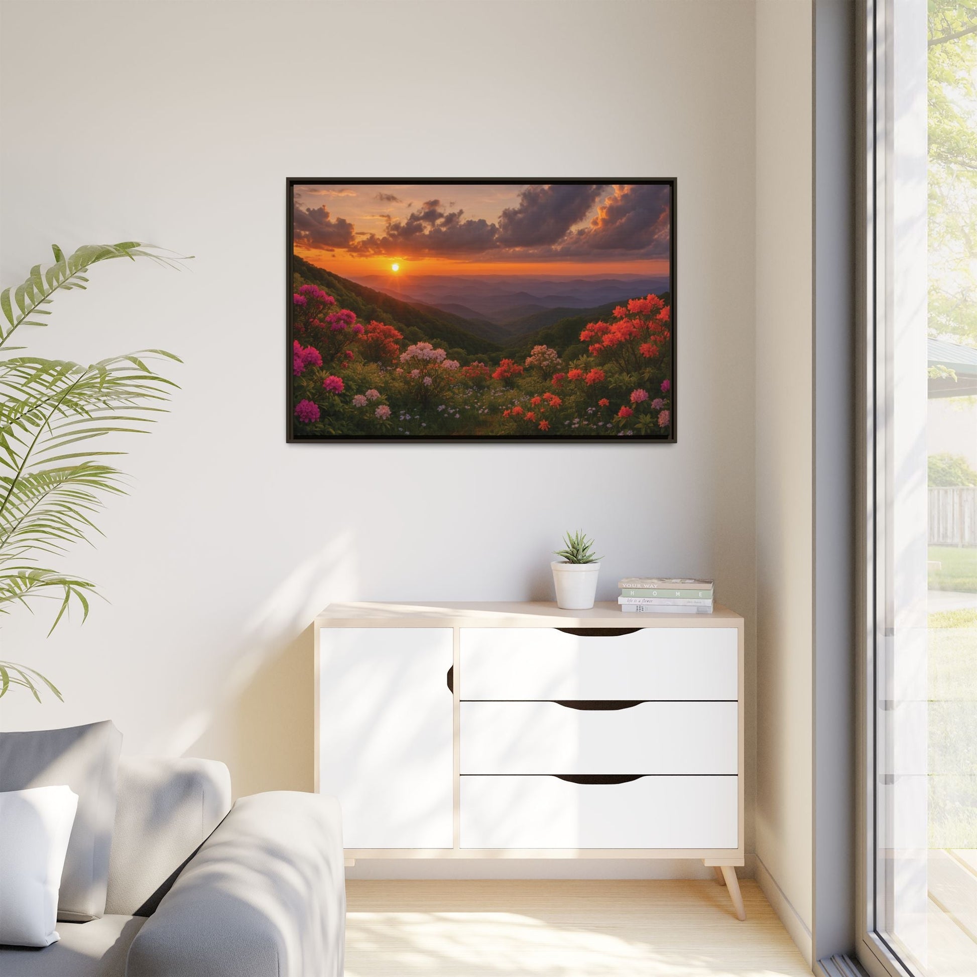 Canvas Blue Ridge Bloom at Sunset Matte Canvas, Pinewood Framed - Vibrant Styles