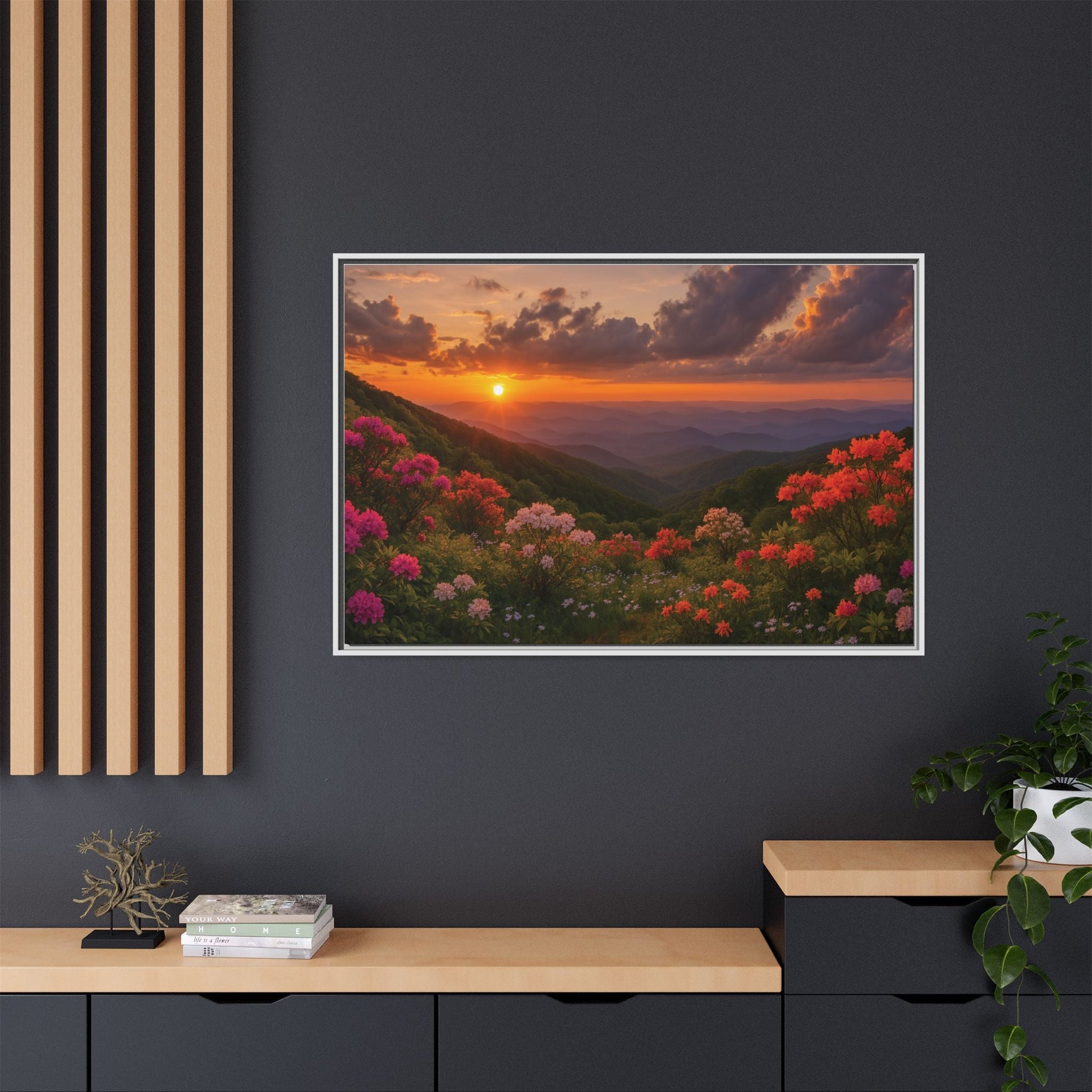 Canvas Blue Ridge Bloom at Sunset Matte Canvas, Pinewood Framed - Vibrant Styles