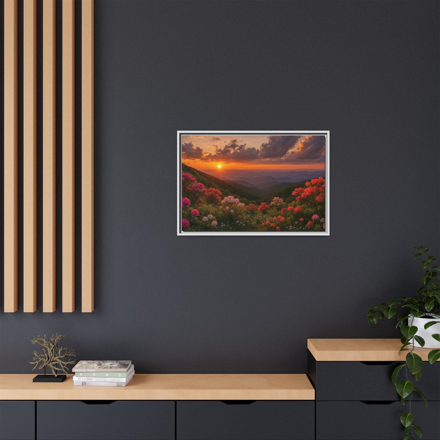Canvas Blue Ridge Bloom at Sunset Matte Canvas, Pinewood Framed - Vibrant Styles