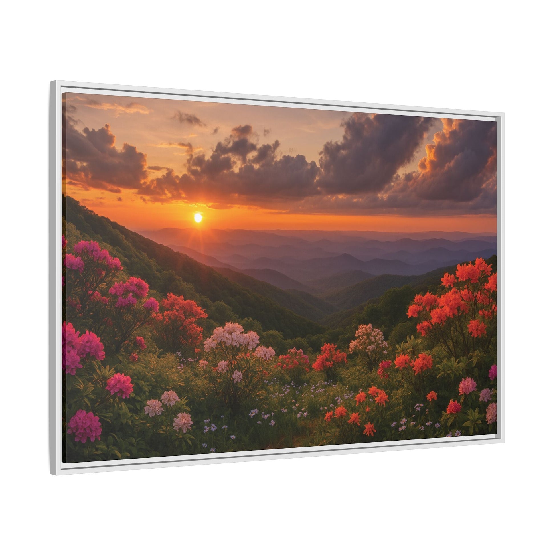 Canvas Blue Ridge Bloom at Sunset Matte Canvas, Pinewood Framed - Vibrant Styles