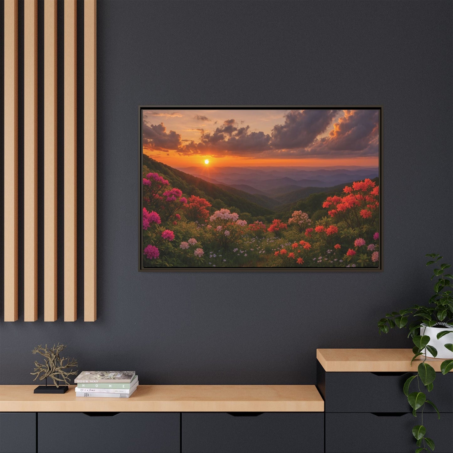 Canvas Blue Ridge Bloom at Sunset Matte Canvas, Pinewood Framed - Vibrant Styles