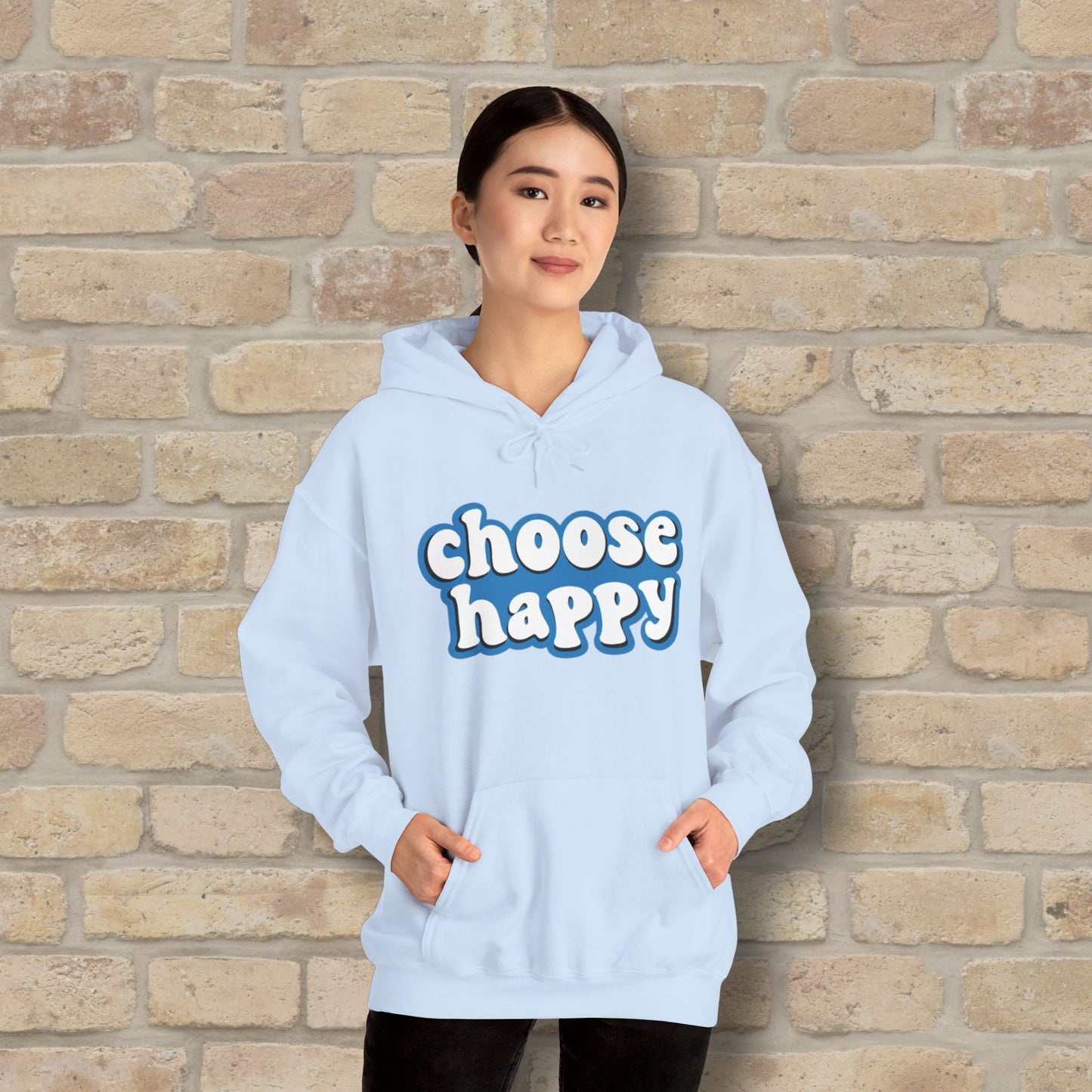 Text Only Choose Happy Pullover Hoodie - Vibrant Styles