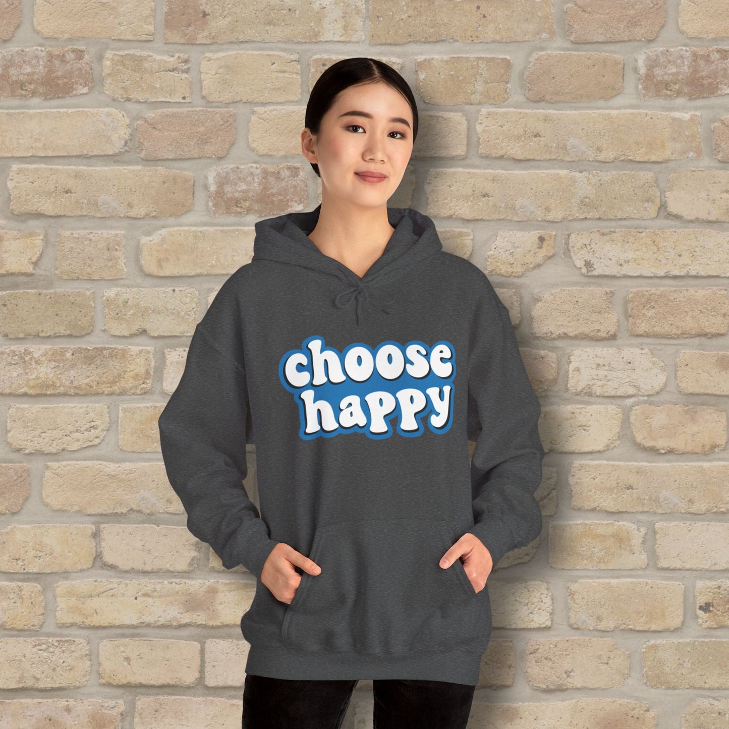 Text Only Choose Happy Pullover Hoodie - Vibrant Styles