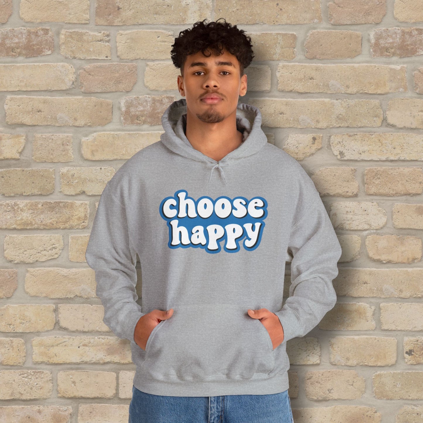 Text Only Choose Happy Pullover Hoodie - Vibrant Styles