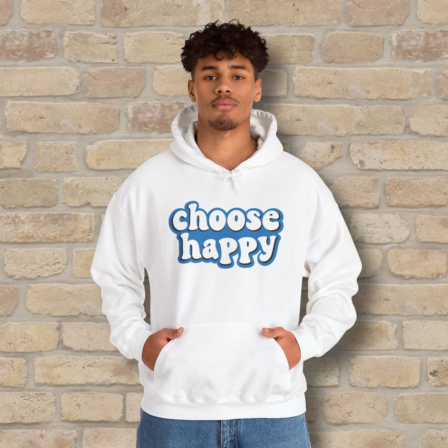 Text Only Choose Happy Pullover Hoodie - Vibrant Styles