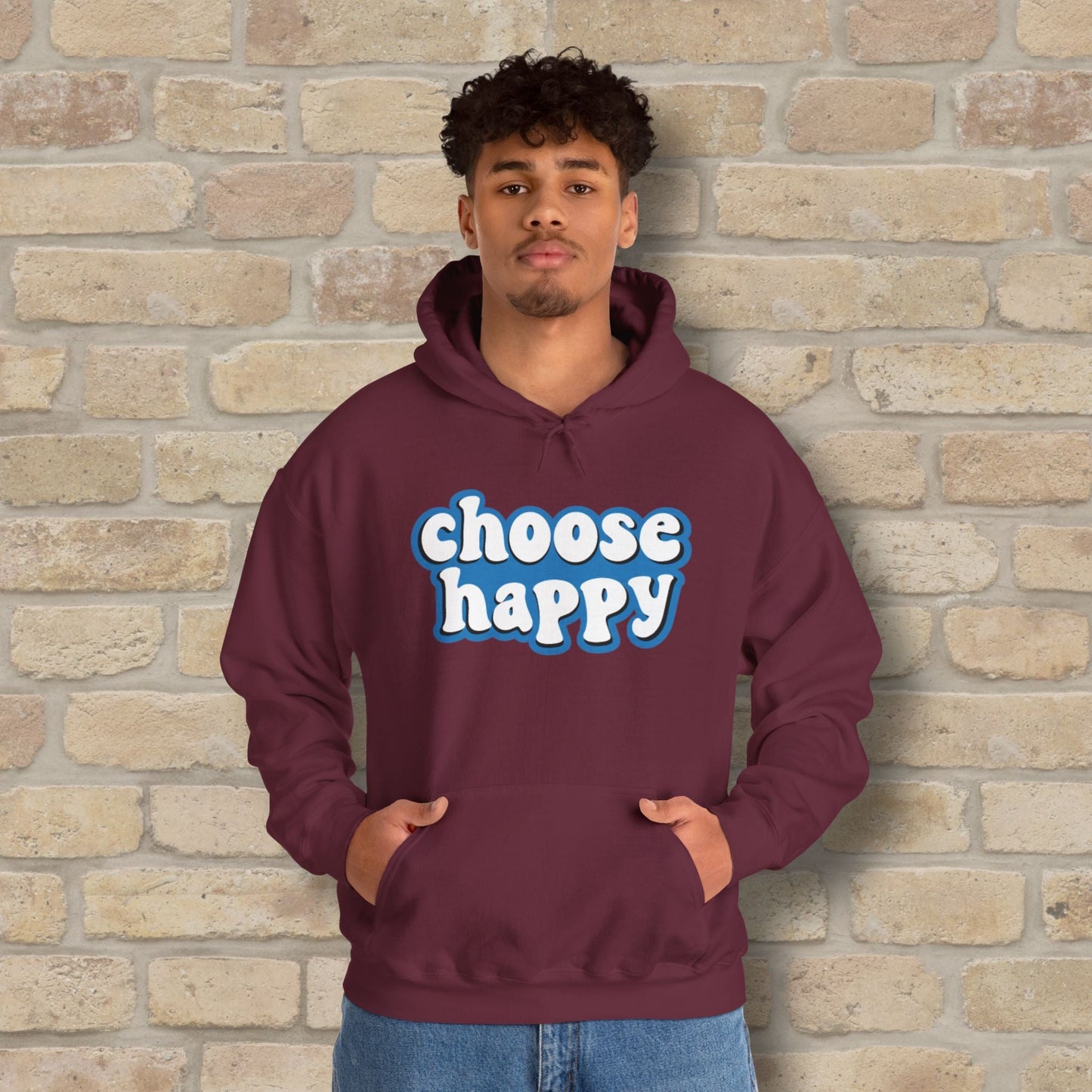 Text Only Choose Happy Pullover Hoodie - Vibrant Styles