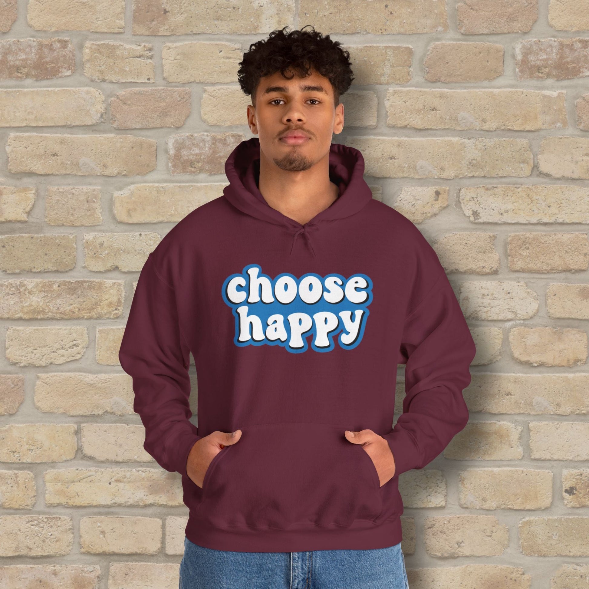 Text Only Choose Happy Pullover Hoodie - Vibrant Styles