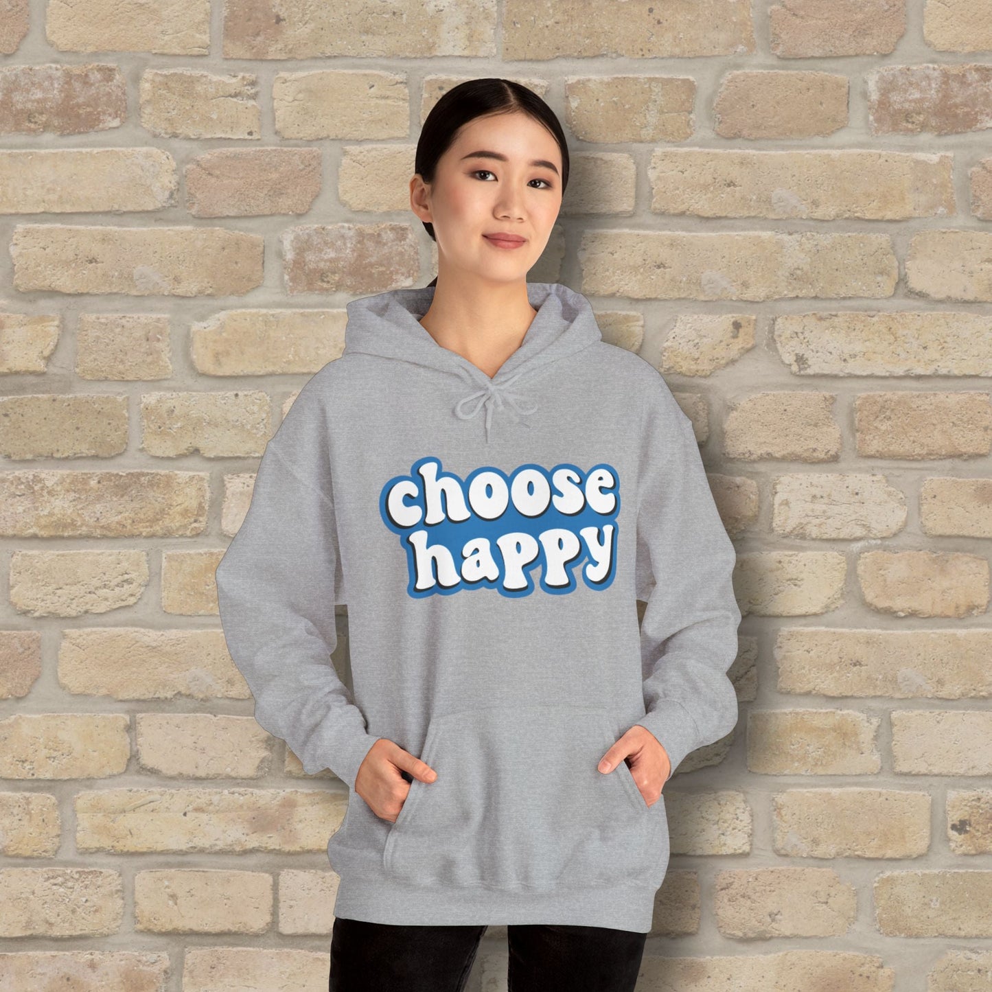 Text Only Choose Happy Pullover Hoodie - Vibrant Styles