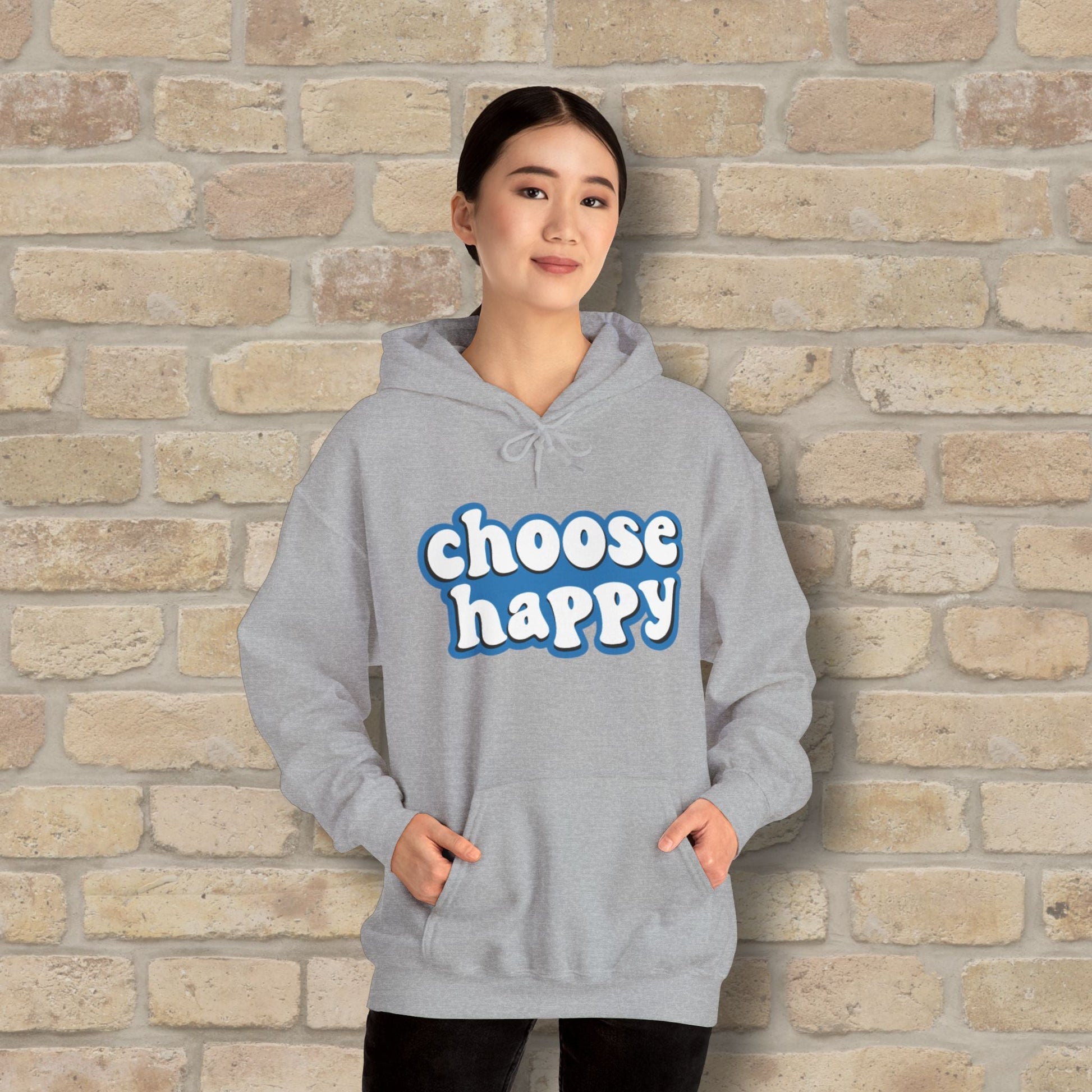 Text Only Choose Happy Pullover Hoodie - Vibrant Styles
