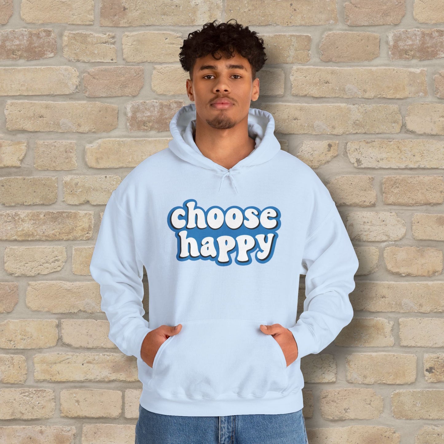 Text Only Choose Happy Pullover Hoodie - Vibrant Styles