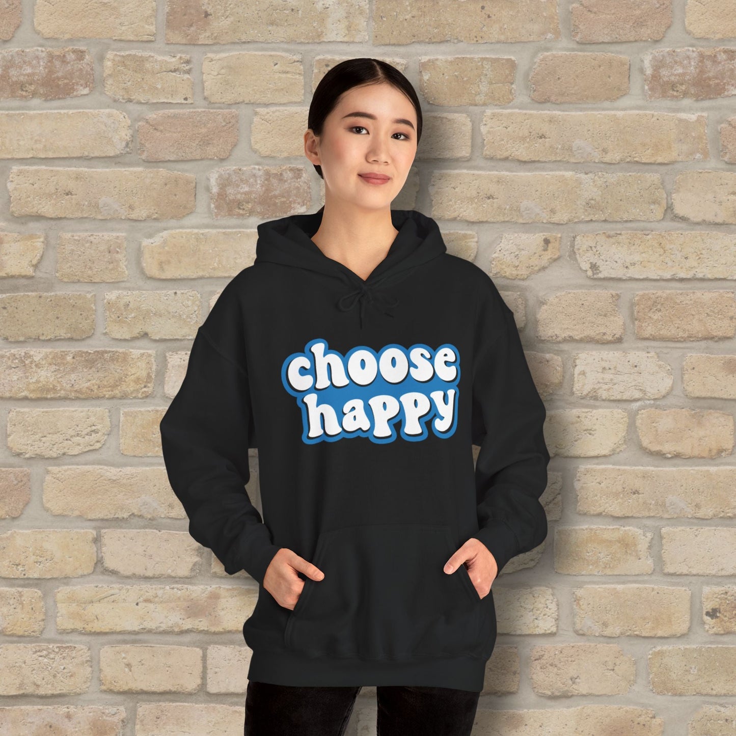 Text Only Choose Happy Pullover Hoodie - Vibrant Styles