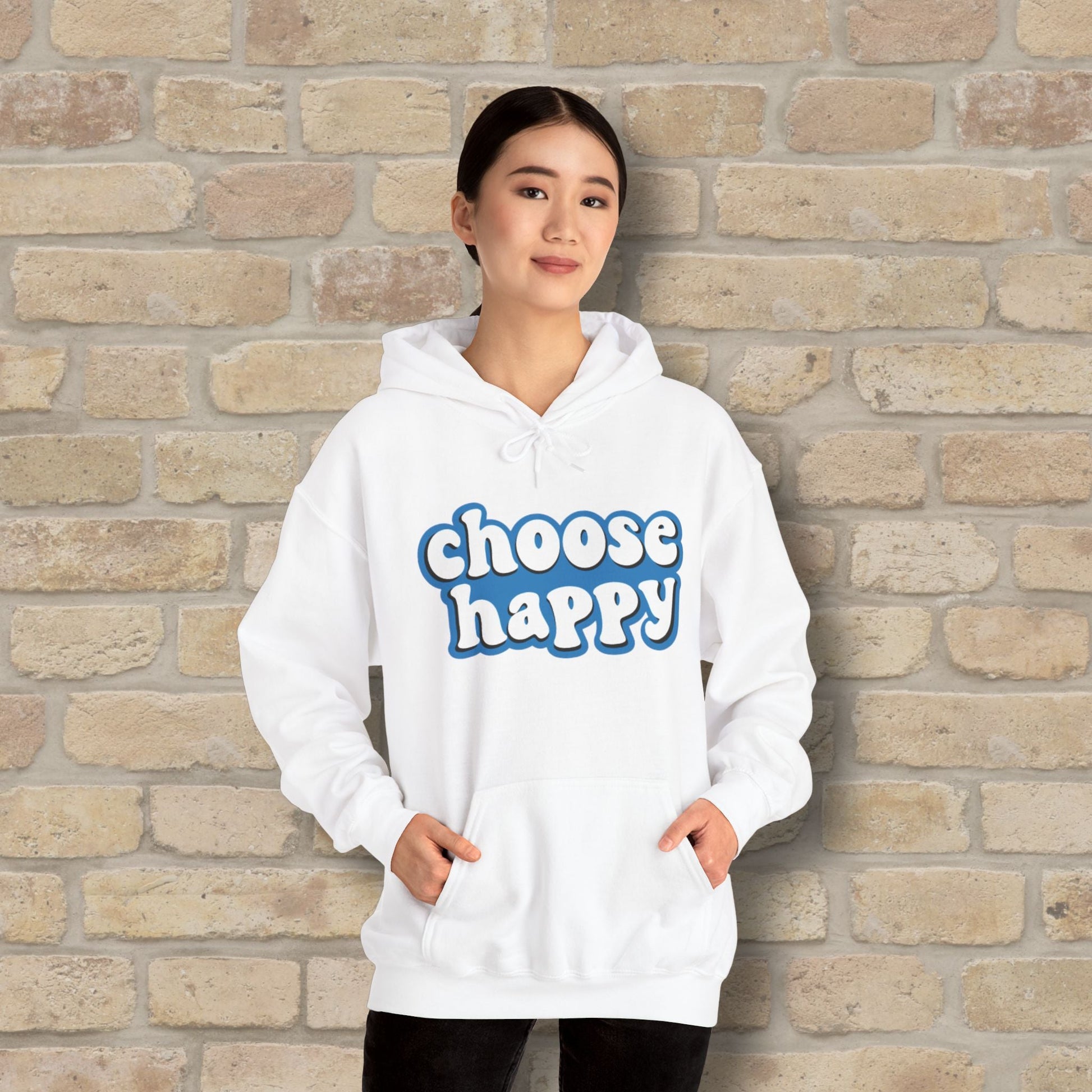 Text Only Choose Happy Pullover Hoodie - Vibrant Styles