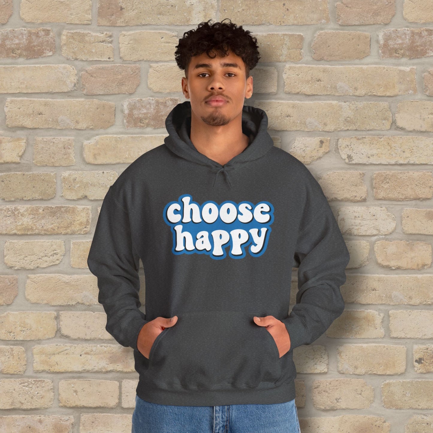Text Only Choose Happy Pullover Hoodie - Vibrant Styles