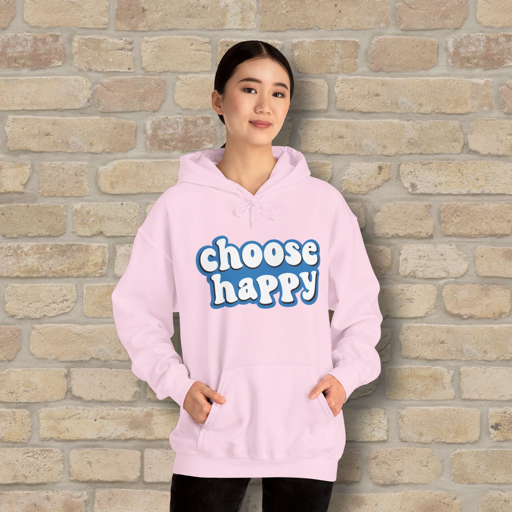 Text Only Choose Happy Pullover Hoodie - Vibrant Styles