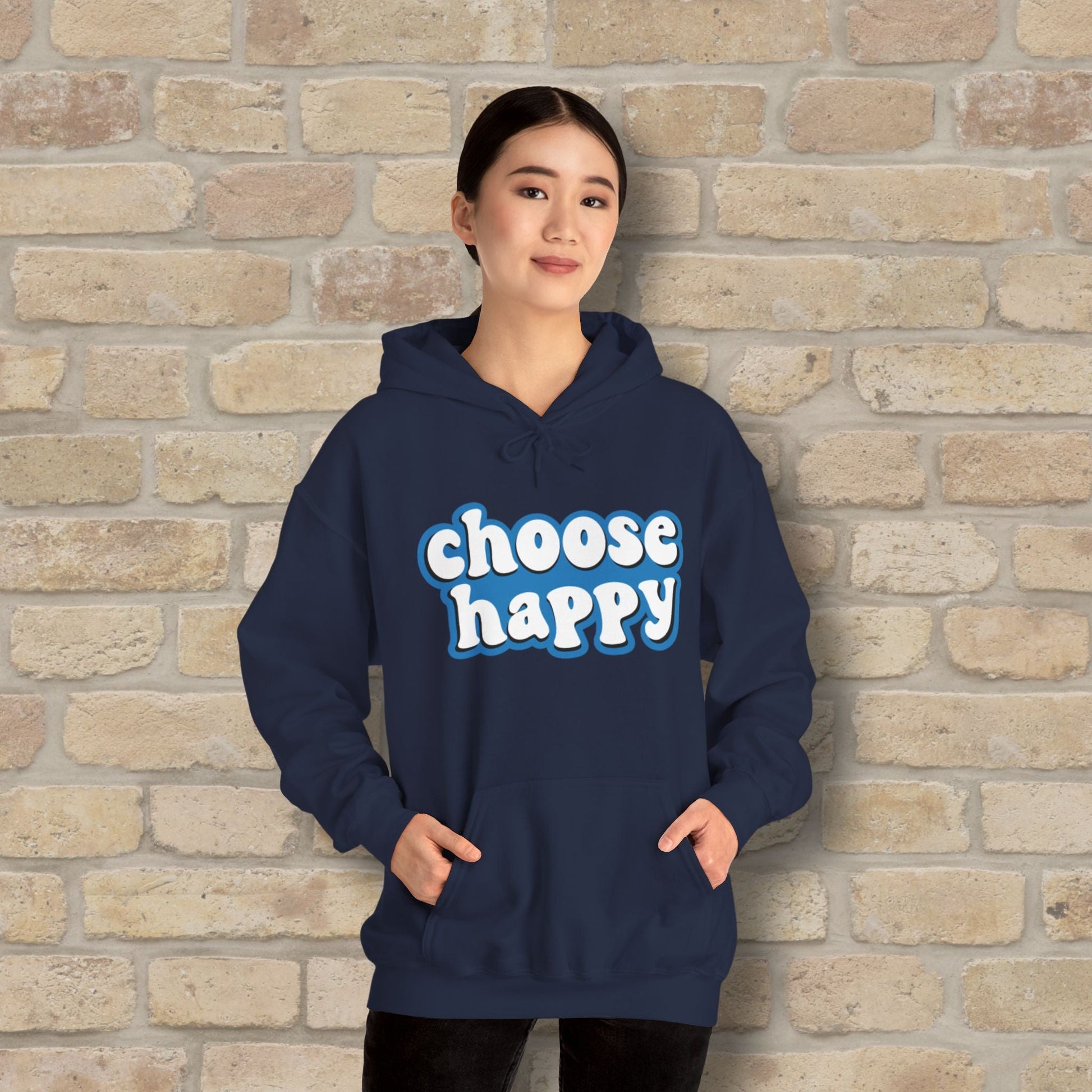 Text Only Choose Happy Pullover Hoodie - Vibrant Styles