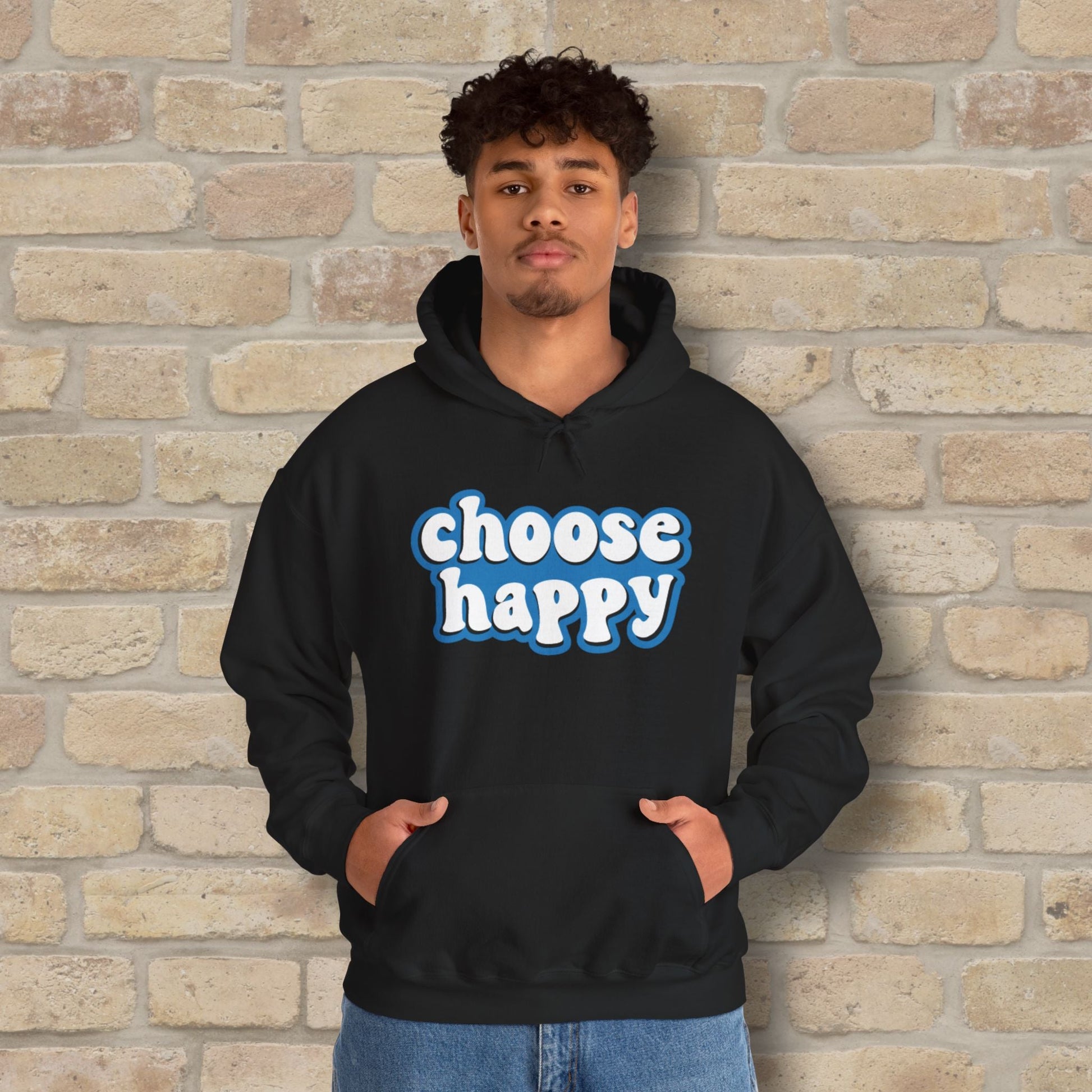 Text Only Choose Happy Pullover Hoodie - Vibrant Styles