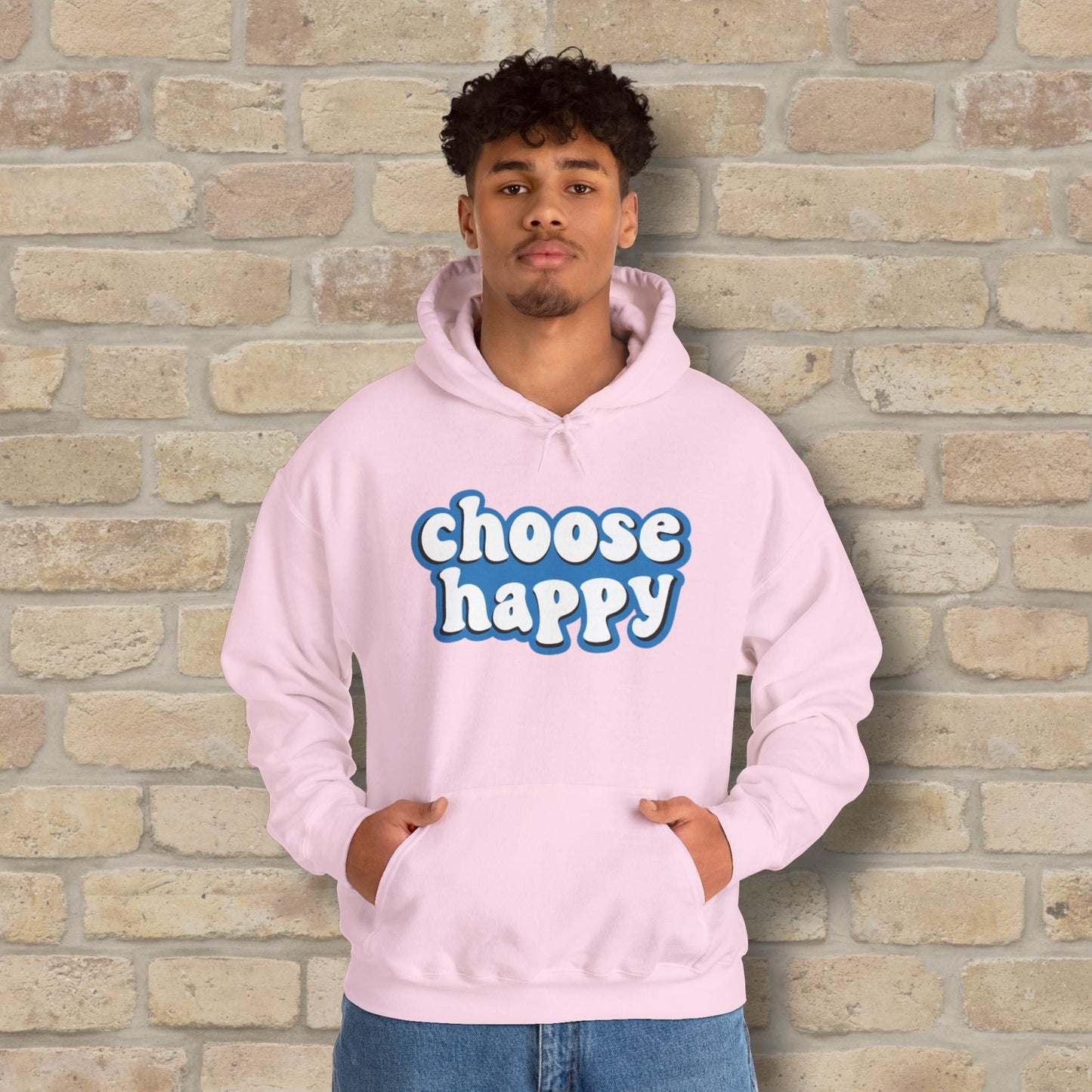 Text Only Choose Happy Pullover Hoodie - Vibrant Styles
