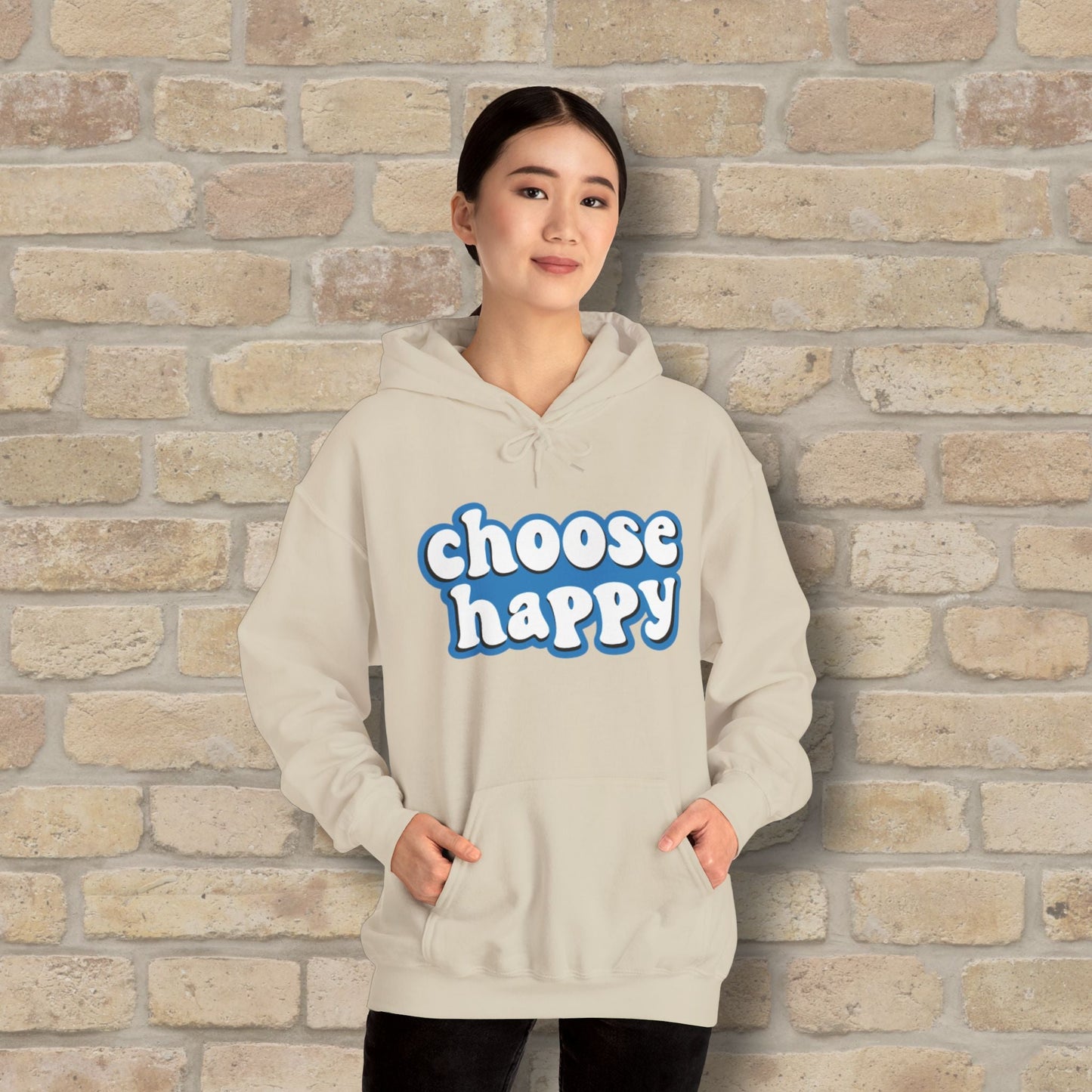 Text Only Choose Happy Pullover Hoodie - Vibrant Styles