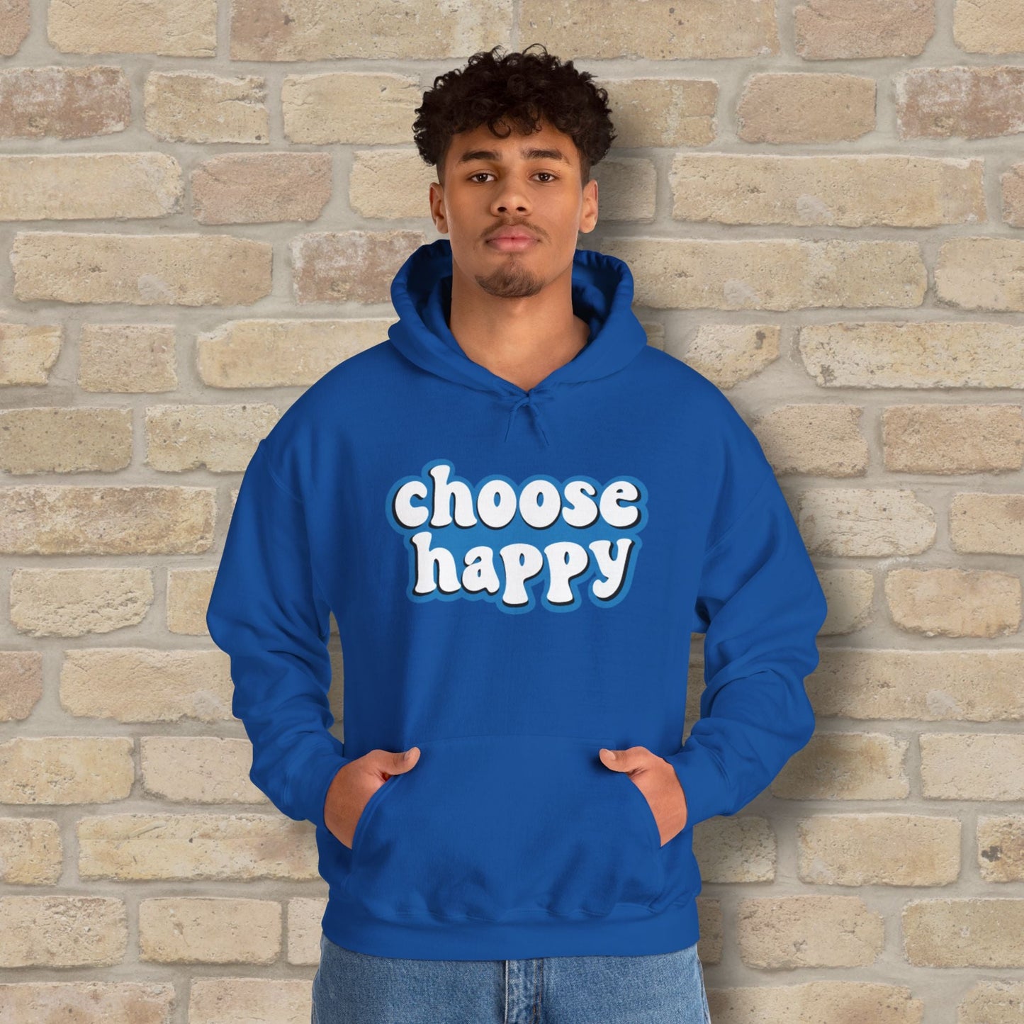 Text Only Choose Happy Pullover Hoodie - Vibrant Styles
