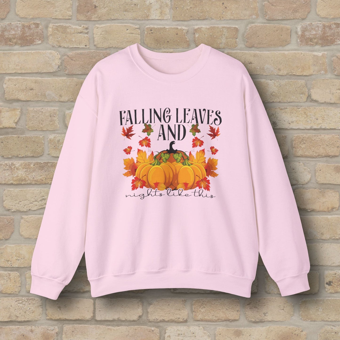 Graphic & Text Falling Leaves & Nights Like This Sweatshirt - Vibrant Styles